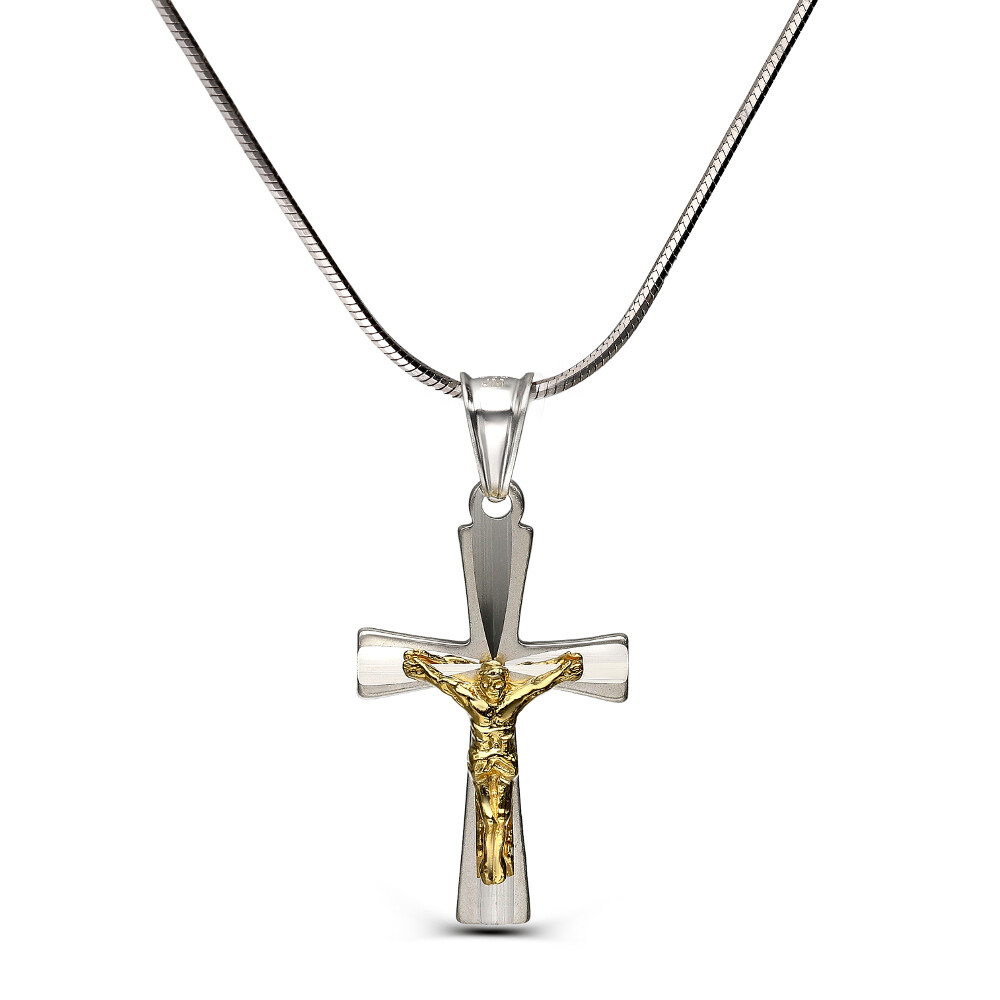 Krzyżyk srebrny z Chrystusem pozłacany, próba 925