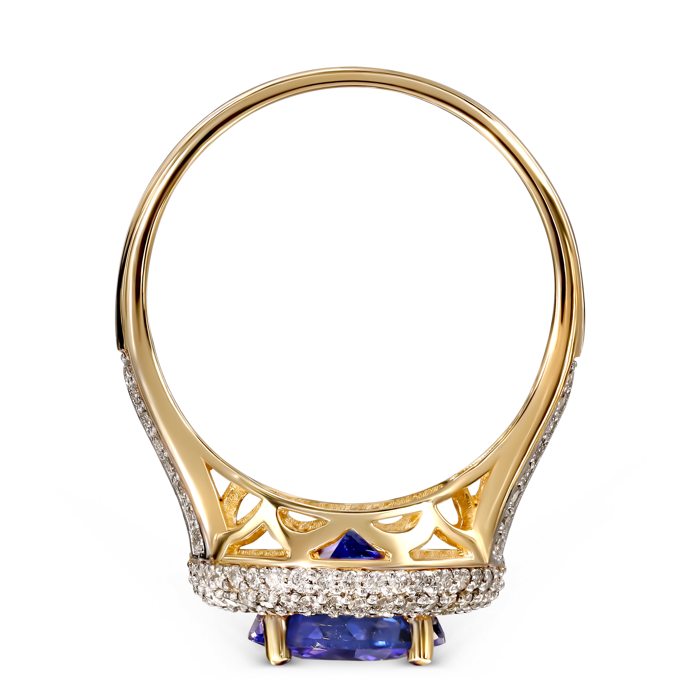 Pierścionek złoty vintage z tanzanitem 3,51 ct i diamentami naturalnymi, próba 585