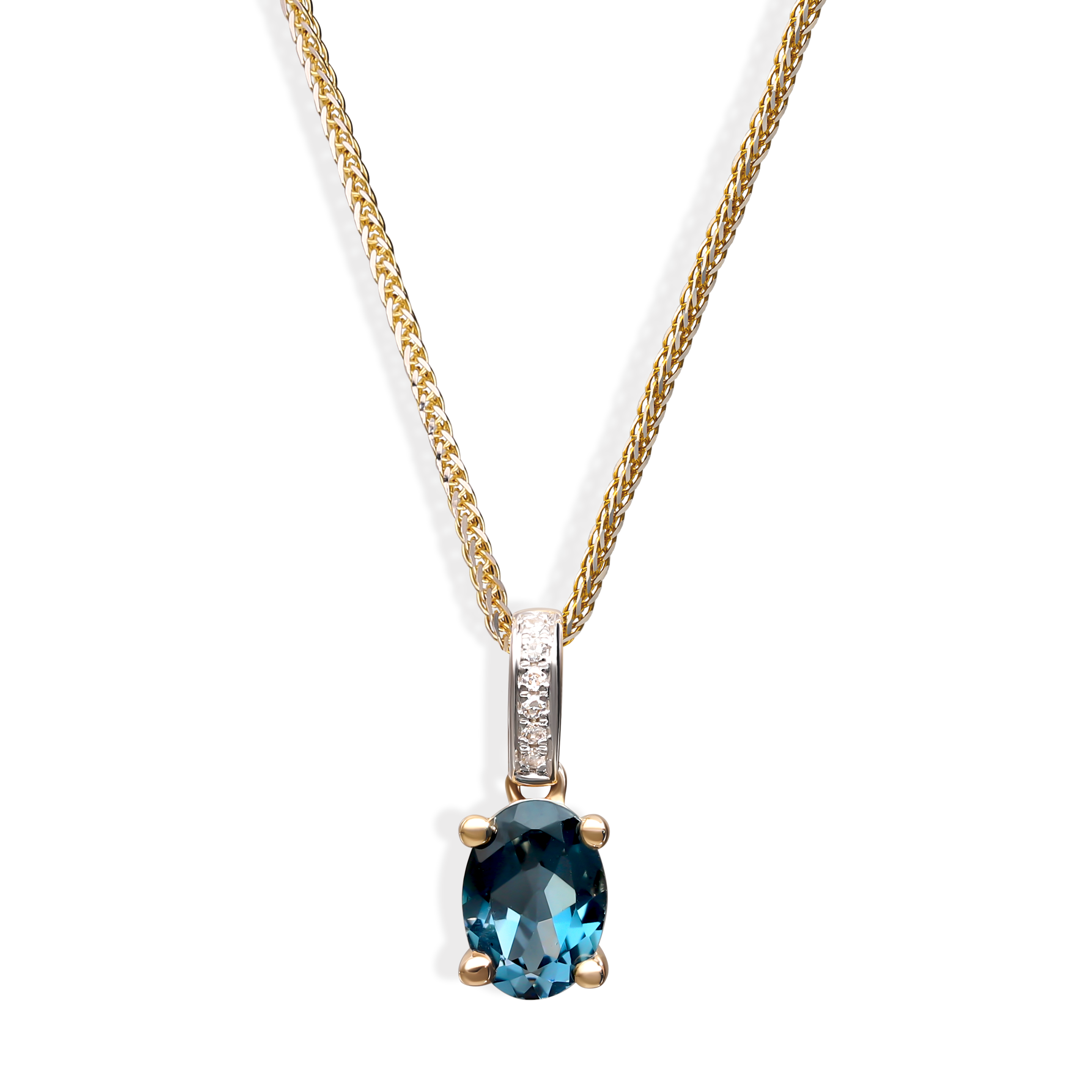 Zawieszka złota z topazem London Blue 0.82 ct i diamentami naturalnymi, próba 585