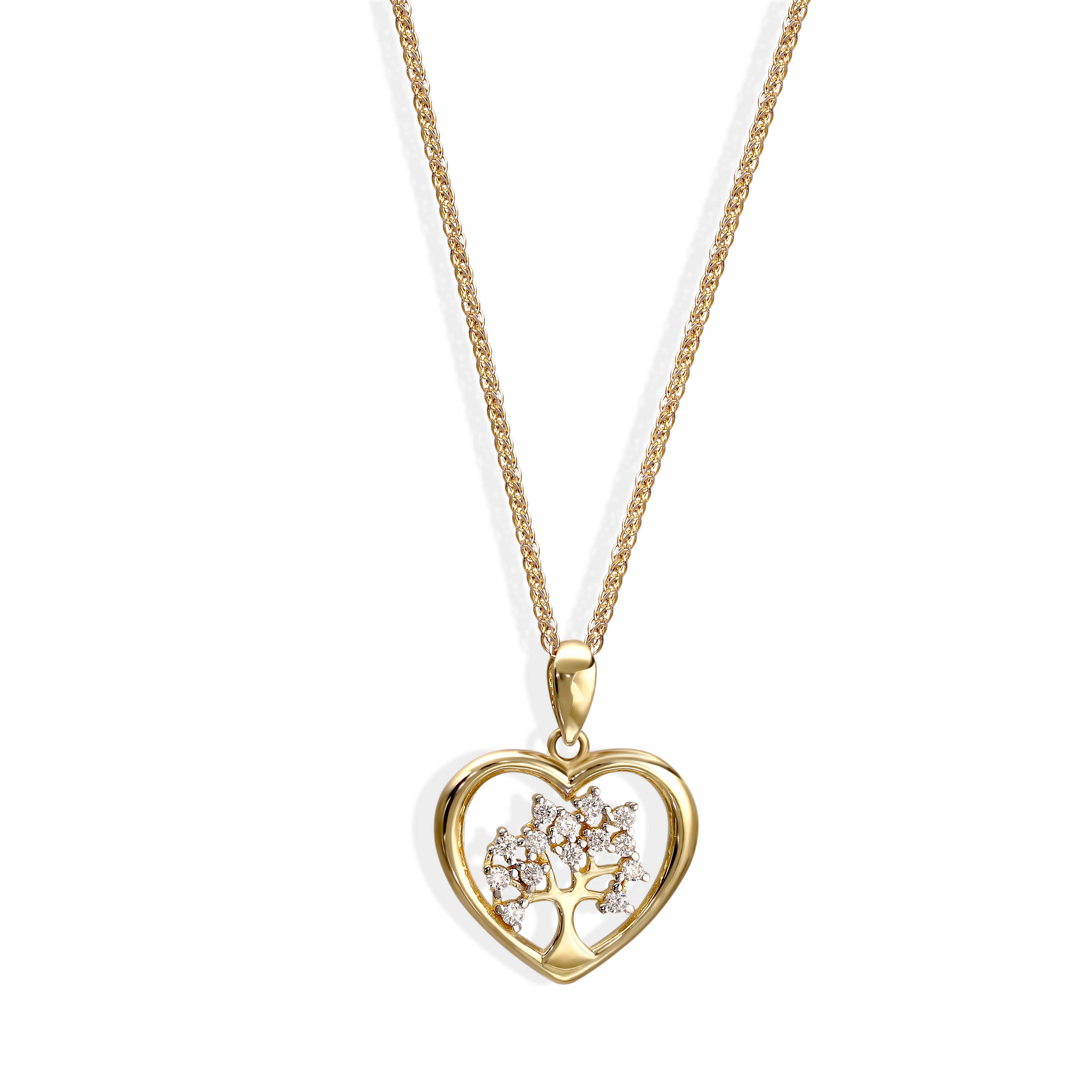 Zawieszka złota ażurowe serce z drzewkiem szczęścia ozdobionym cyrkoniami, próba 585
