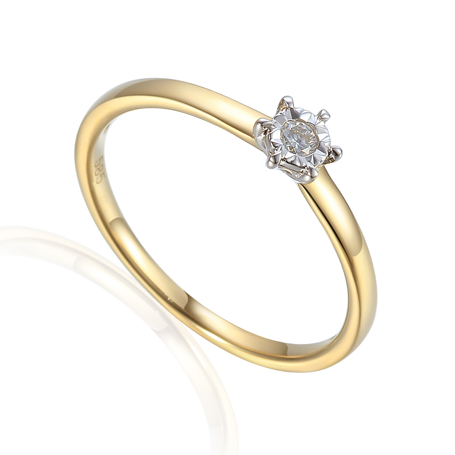 Klasyczny pierścionek zaręczynowy z diamentem 0,05 ct, próba 585