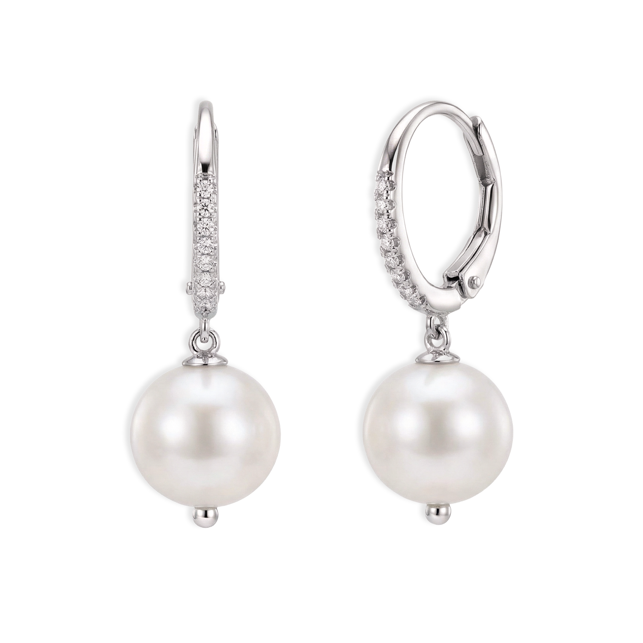 Klasyczne srebrne kolczyki z perłami hodowanymi i cyrkoniami, próba 925