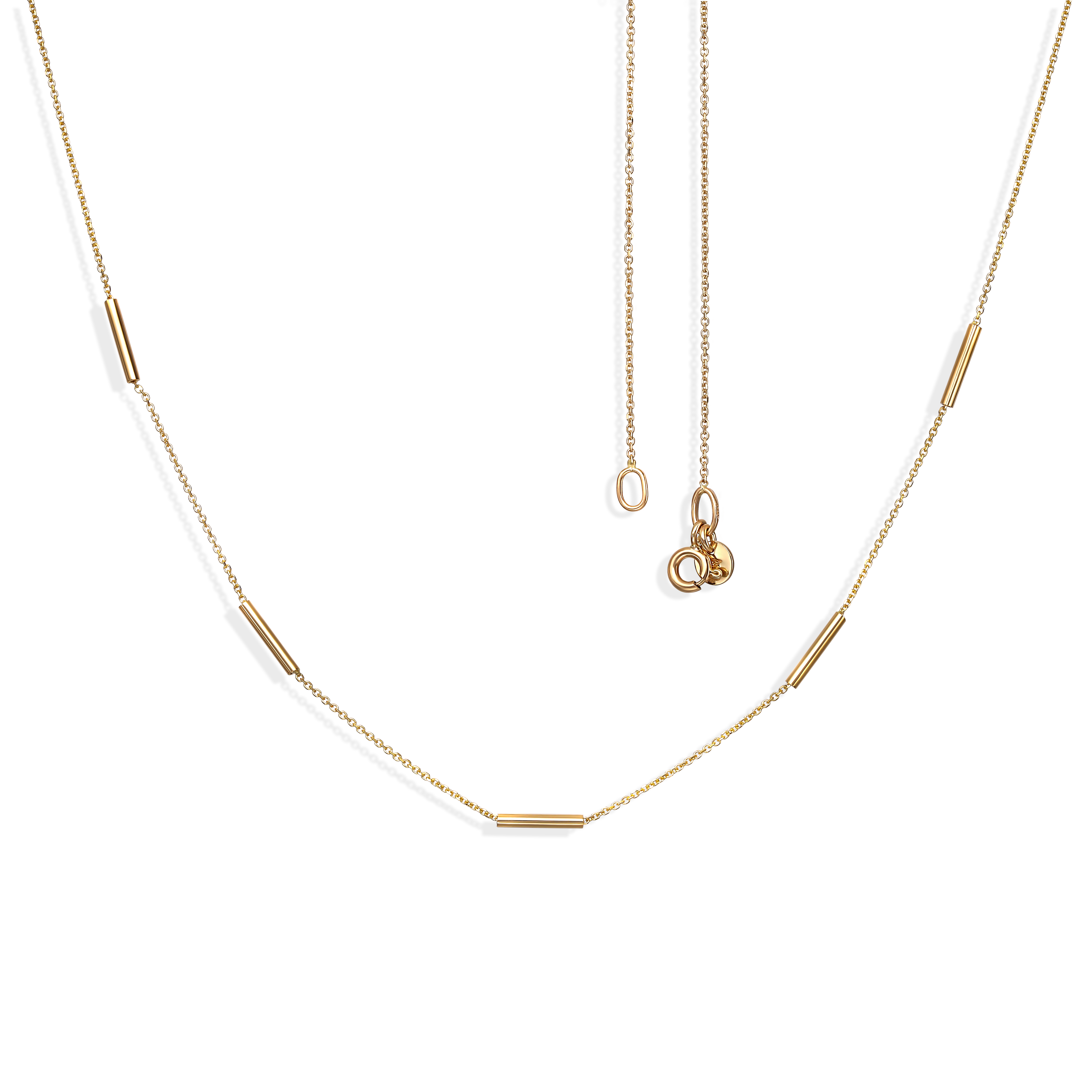 Złoty naszyjnik z cylindrycznymi elementami, próba 585