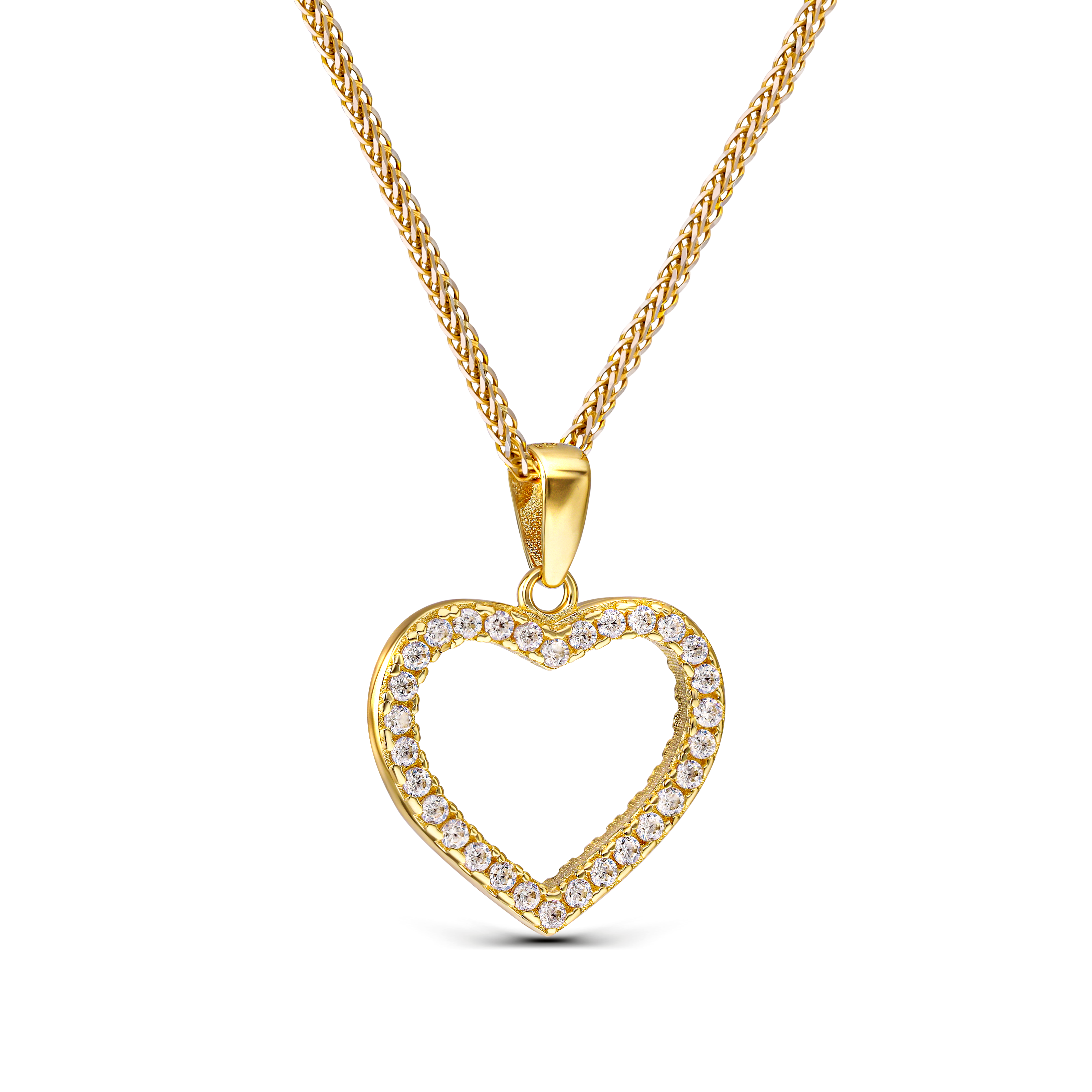 Zawieszka złota dwustronna w kształcie serca z białymi cyrkoniami, próba 585