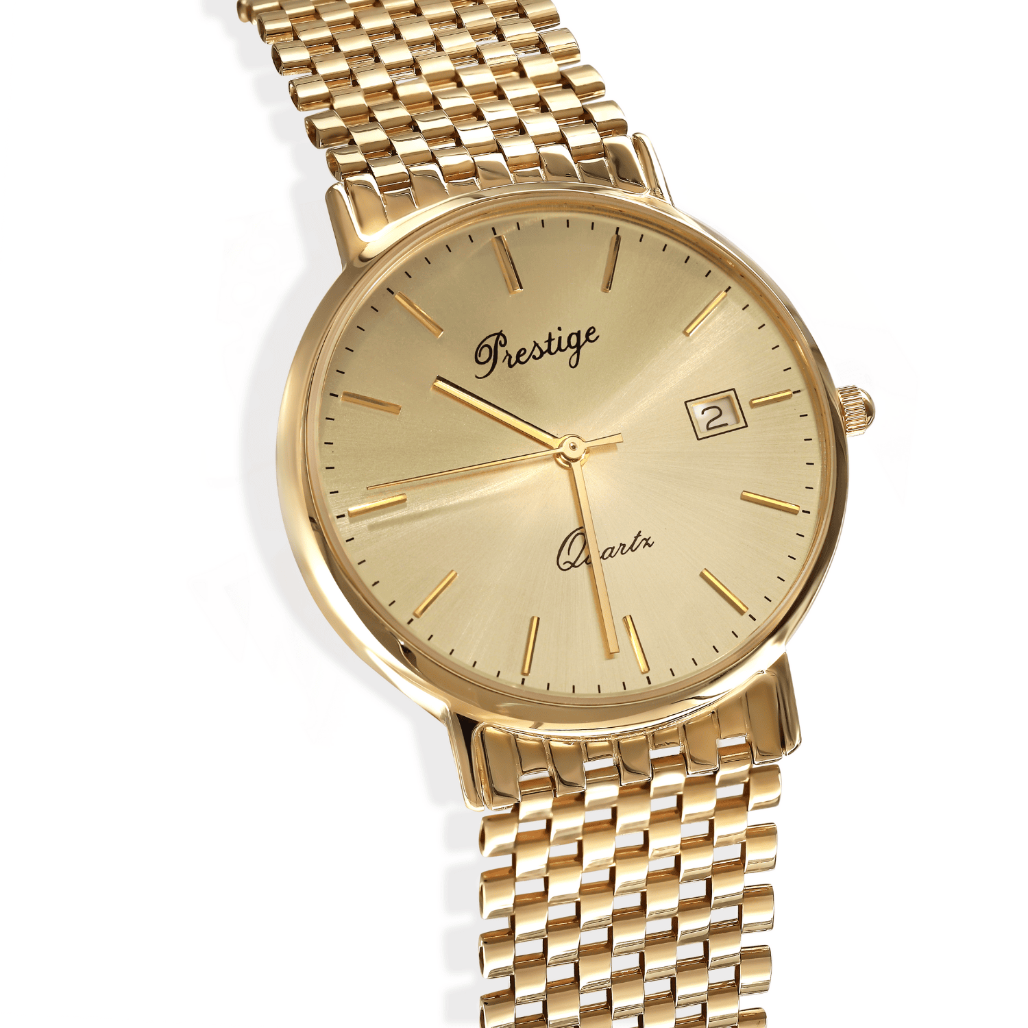 Zegarek złoty unisex z okągłą tarczą Prestige, próba 585