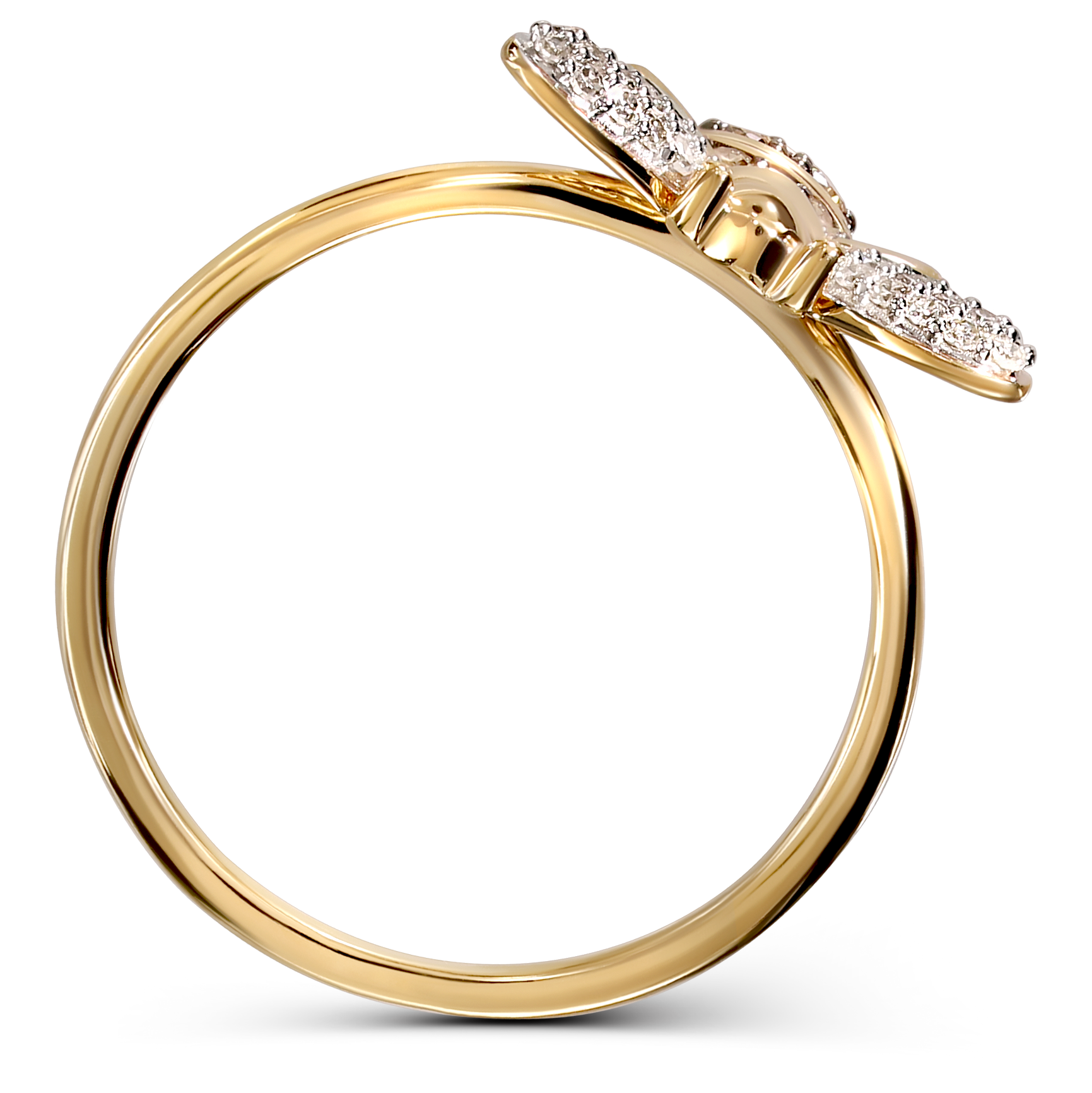 Pierścionek złoty z pszczołą w koronie i diamentami naturalnymi 0.15 ct, próba 585