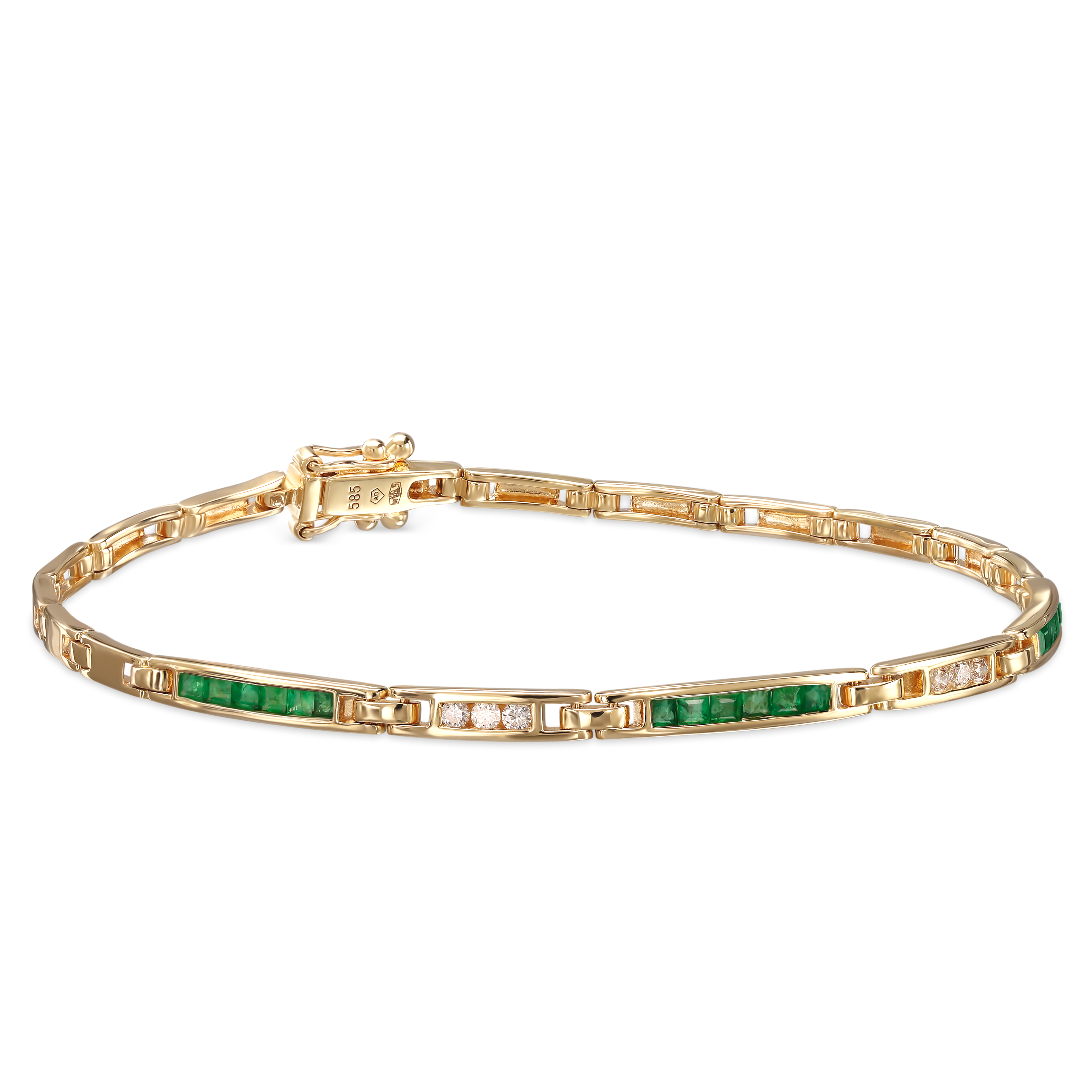 Luksusowa złota bransoleta z diamentami i szmaragdami, próba 585