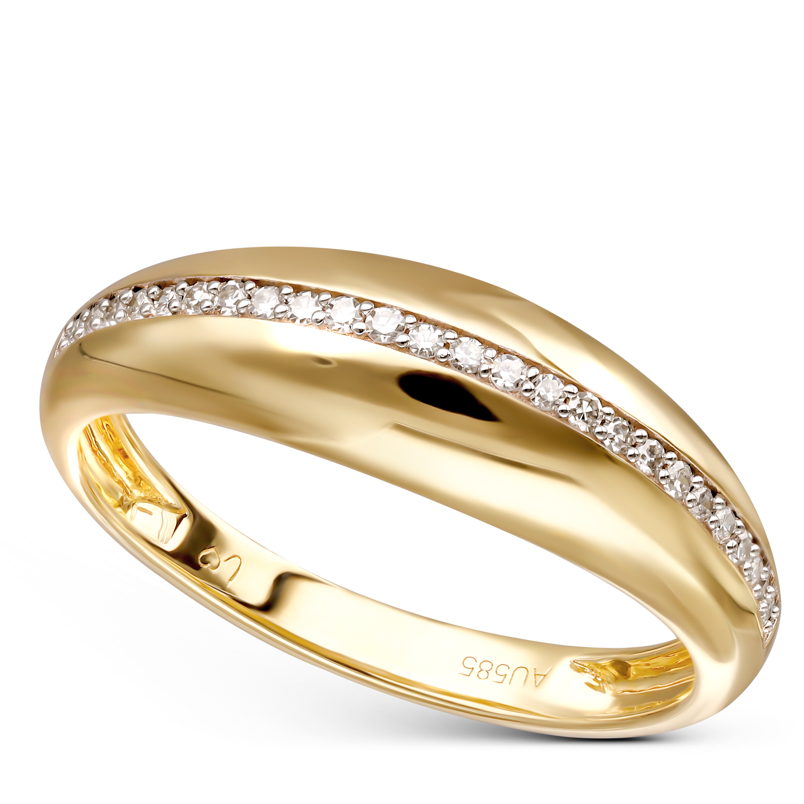 Pierścionek złoty obrączkowy z diamentami naturalnymi 0.13 ct, próba 585