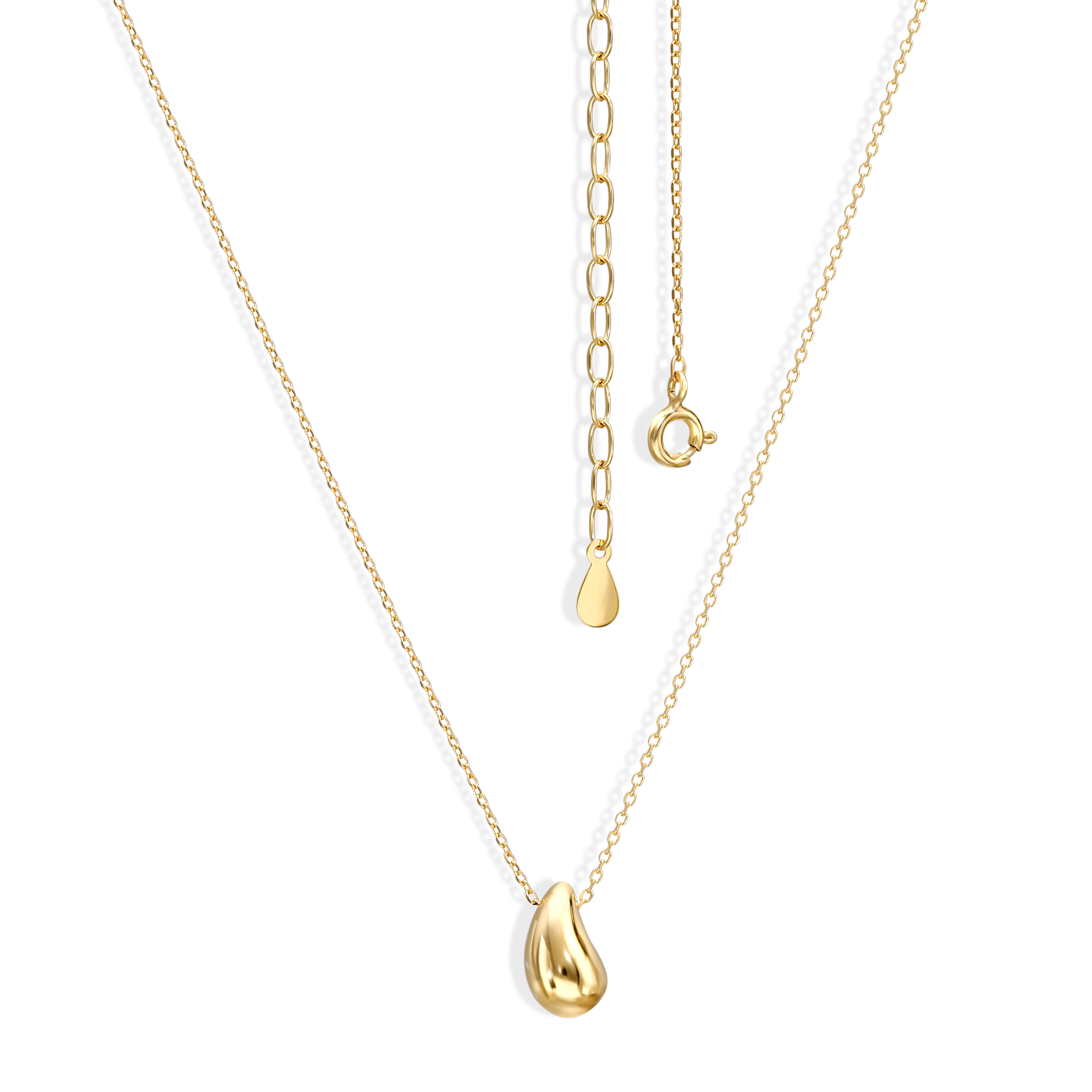 Naszyjnik srebrny pozłacany z zawieszką łezką, próba 925