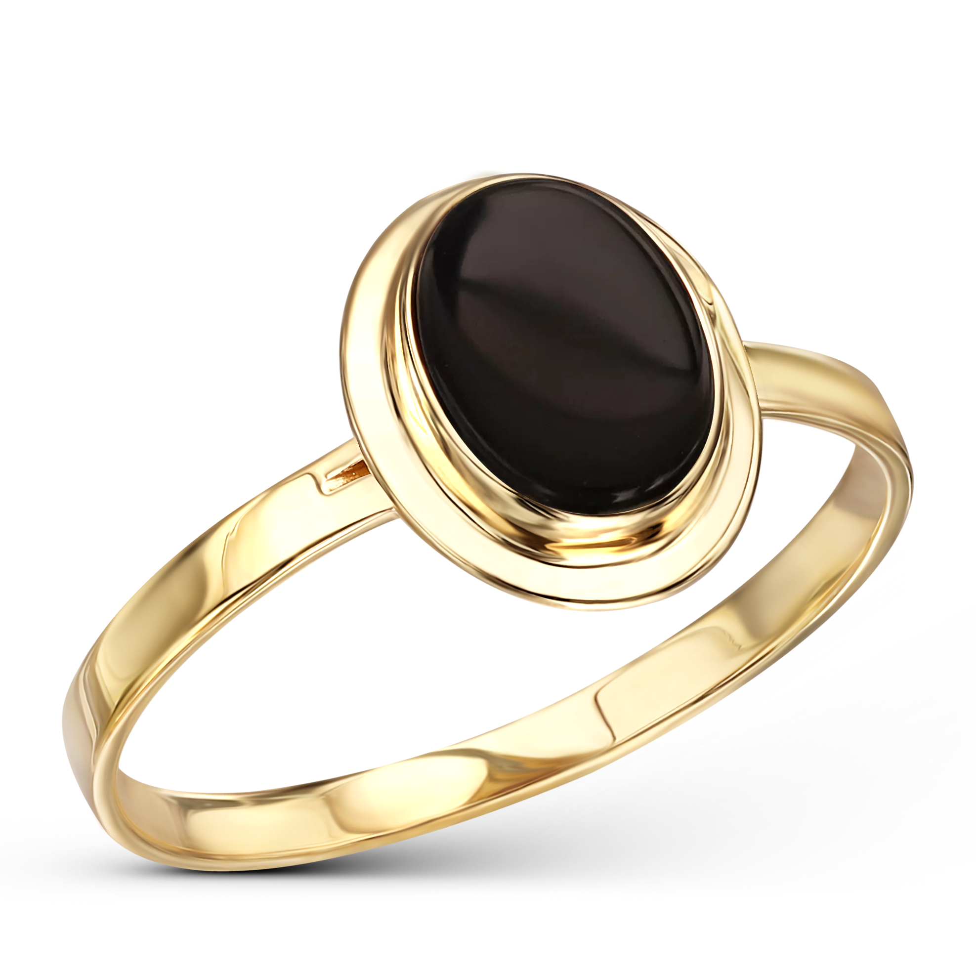 Pierścionek złoty z eliptycznym onyksem, próba 585