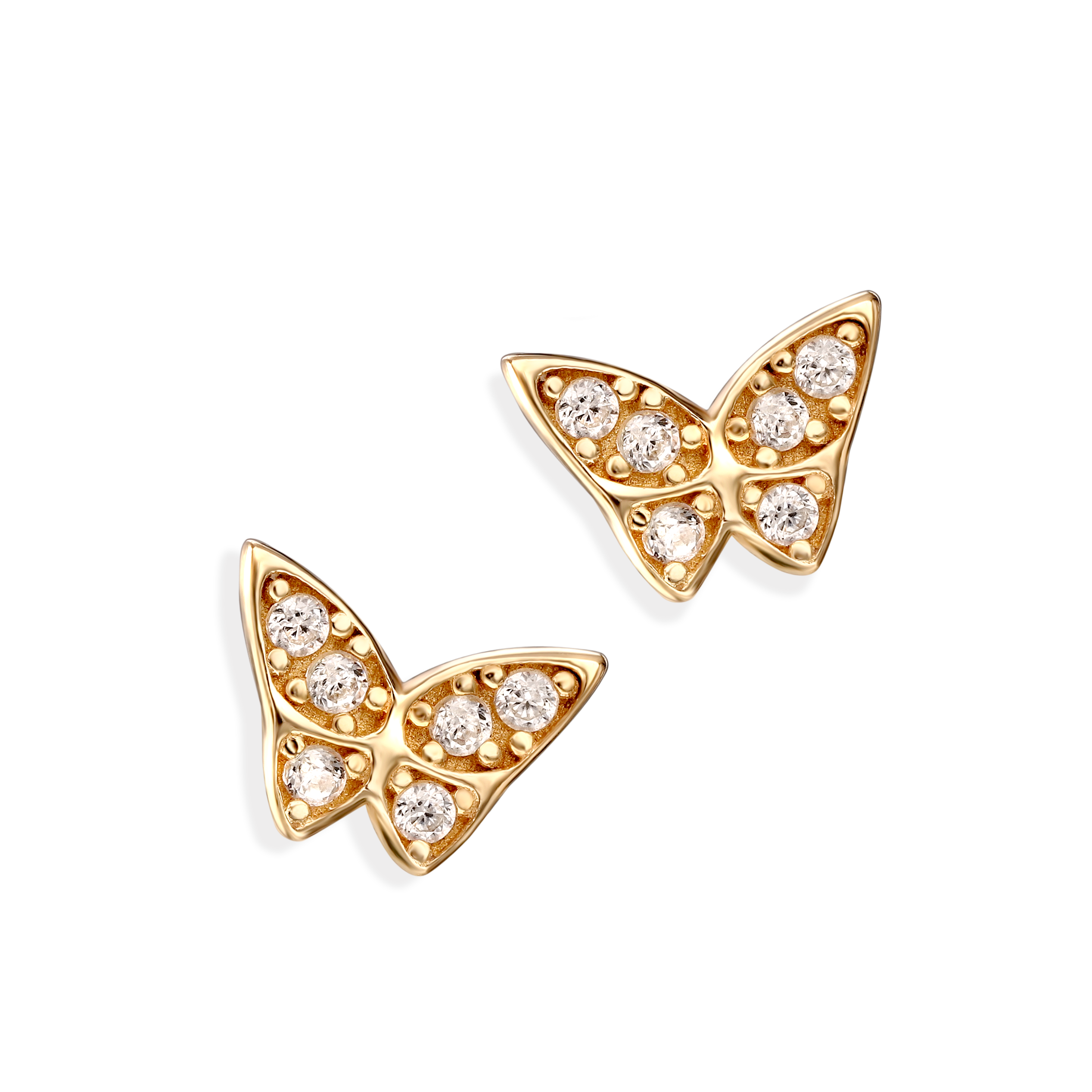 Kolczyki złote sztyfty motyle z cyrkoniami, próba 585