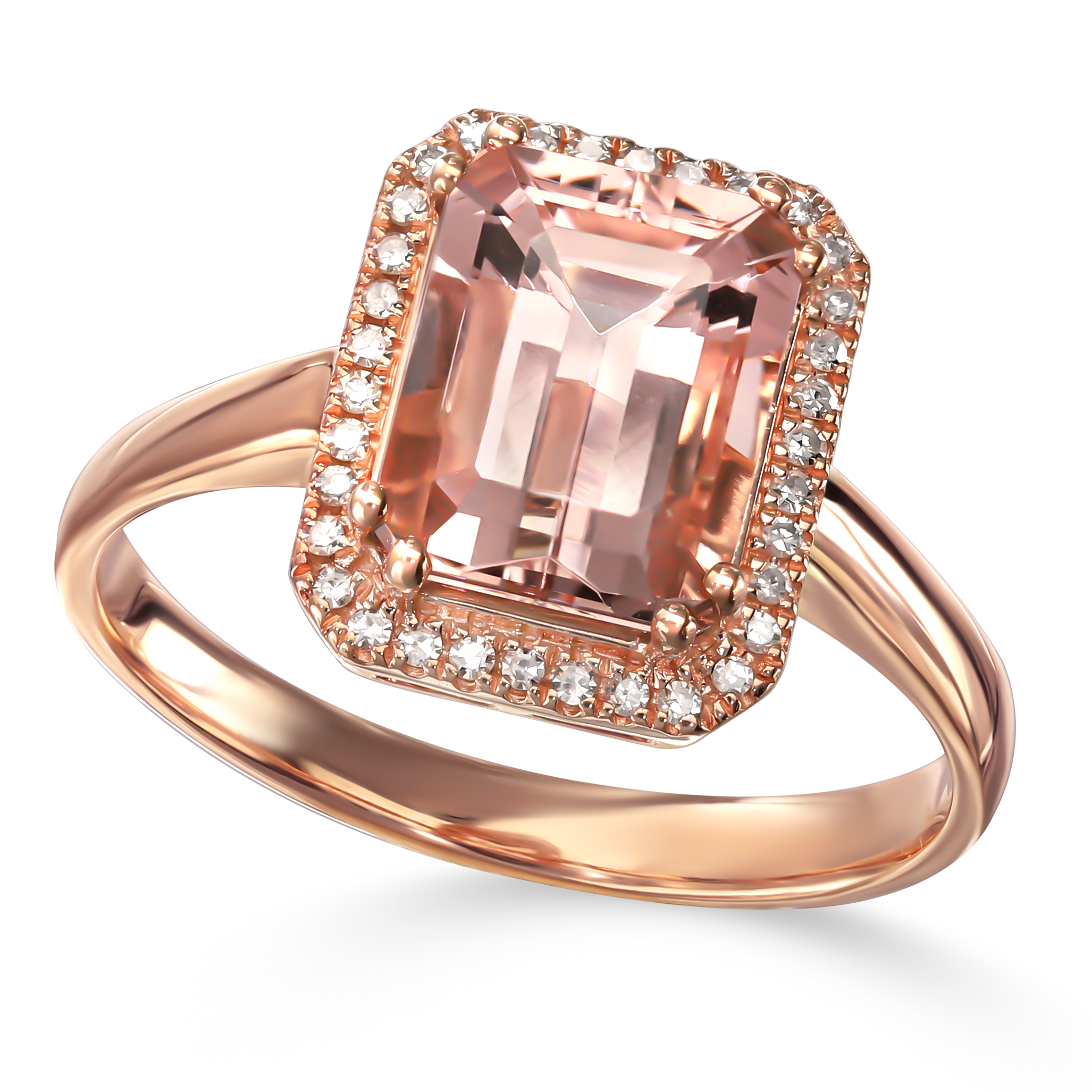 Pierścionek z różowego złota z morganitem 2,02 ct i diamentami naturalnymi, próba 585 Pierścionek z różowego złota z morganitem 2,02 ct i diamentami naturalnymi, próba 585