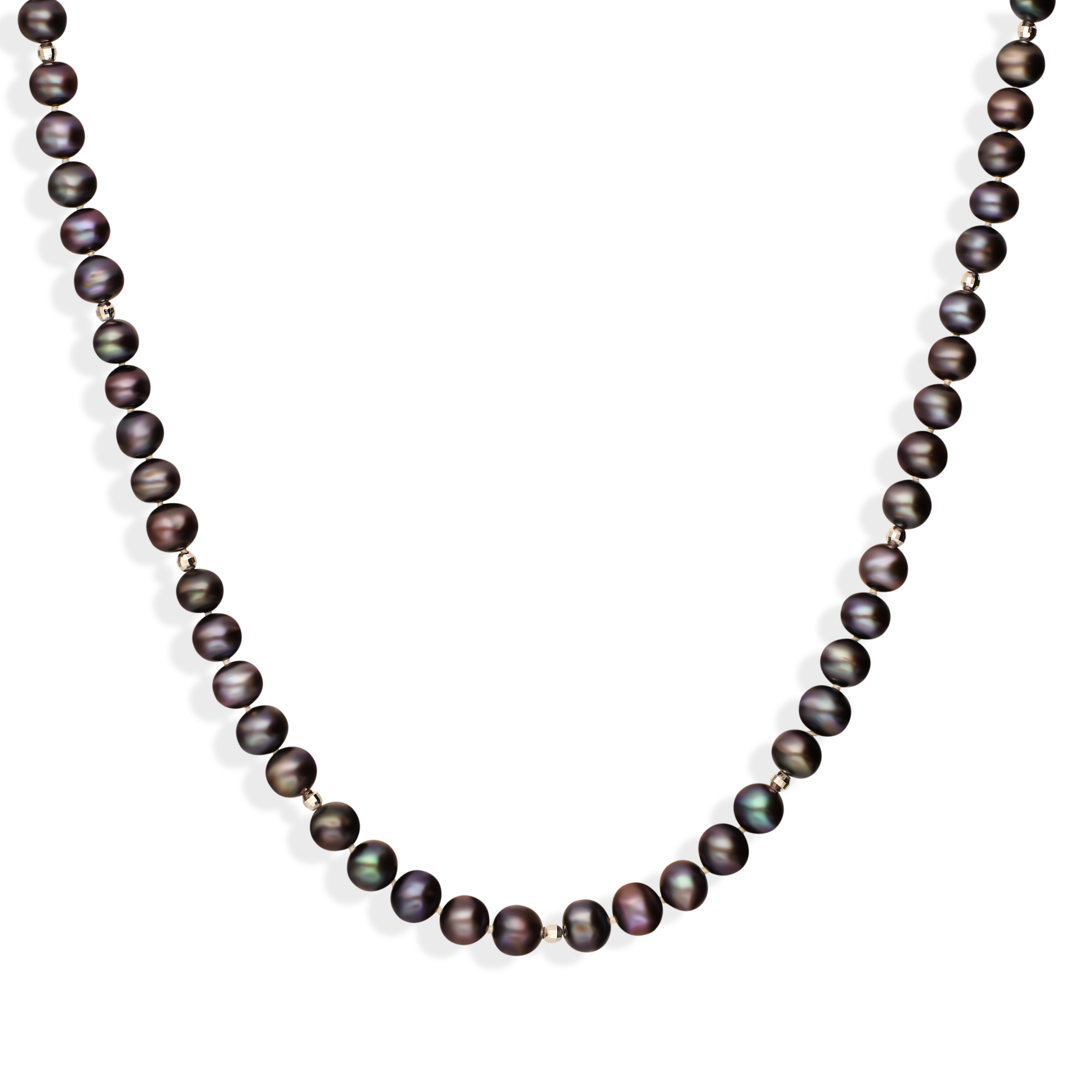 Naszyjnik z ciemnych pereł hodowanych na srebrnym zapięciu, próba 925
