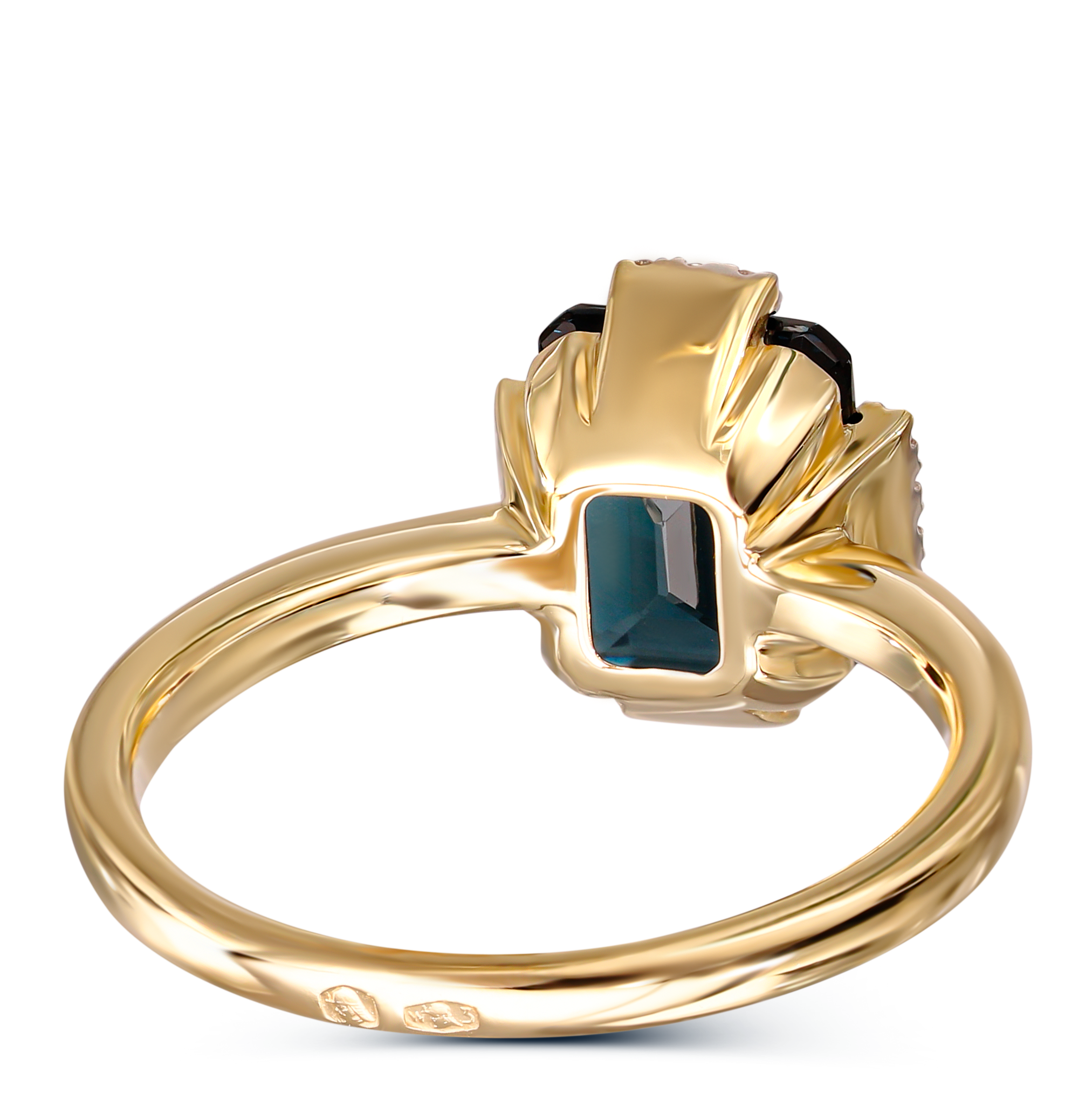 Pierścionek złoty z topazem London Blue 2,84 ct i diamentami naturalnymi, próba 585