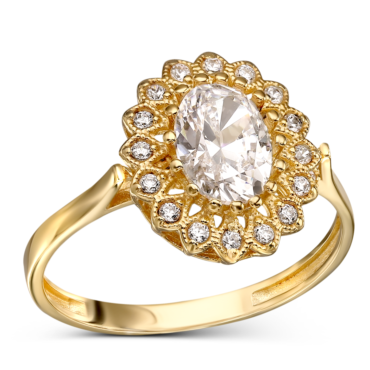 Pierścionek złoty z cyrkoniami, rozmiar 19, próba 585