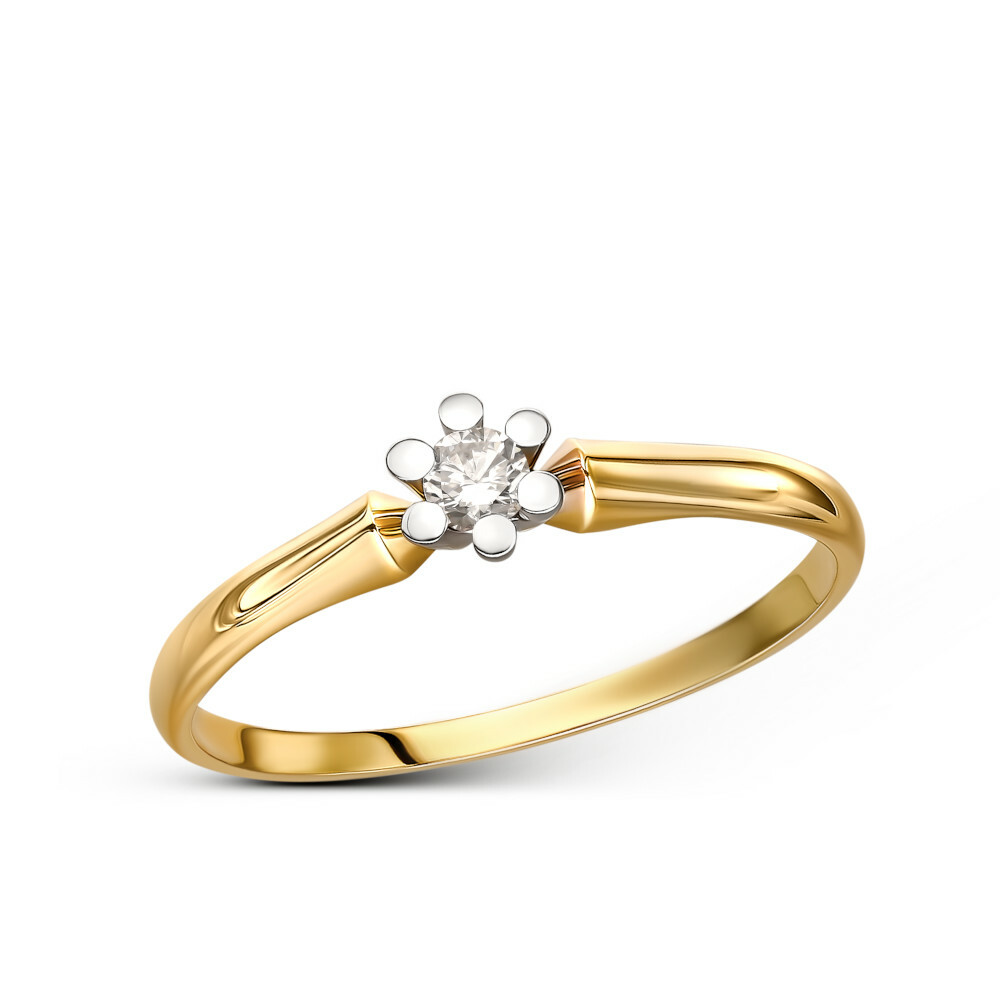 Delikatny pierścionek złoty z białą cyrkonią, rozmiar 11, próba 585