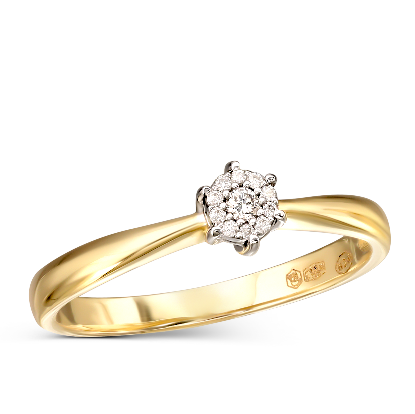 Pierścionek złoty z 11 diamentami naturalnymi, 0.05ct, próba 585