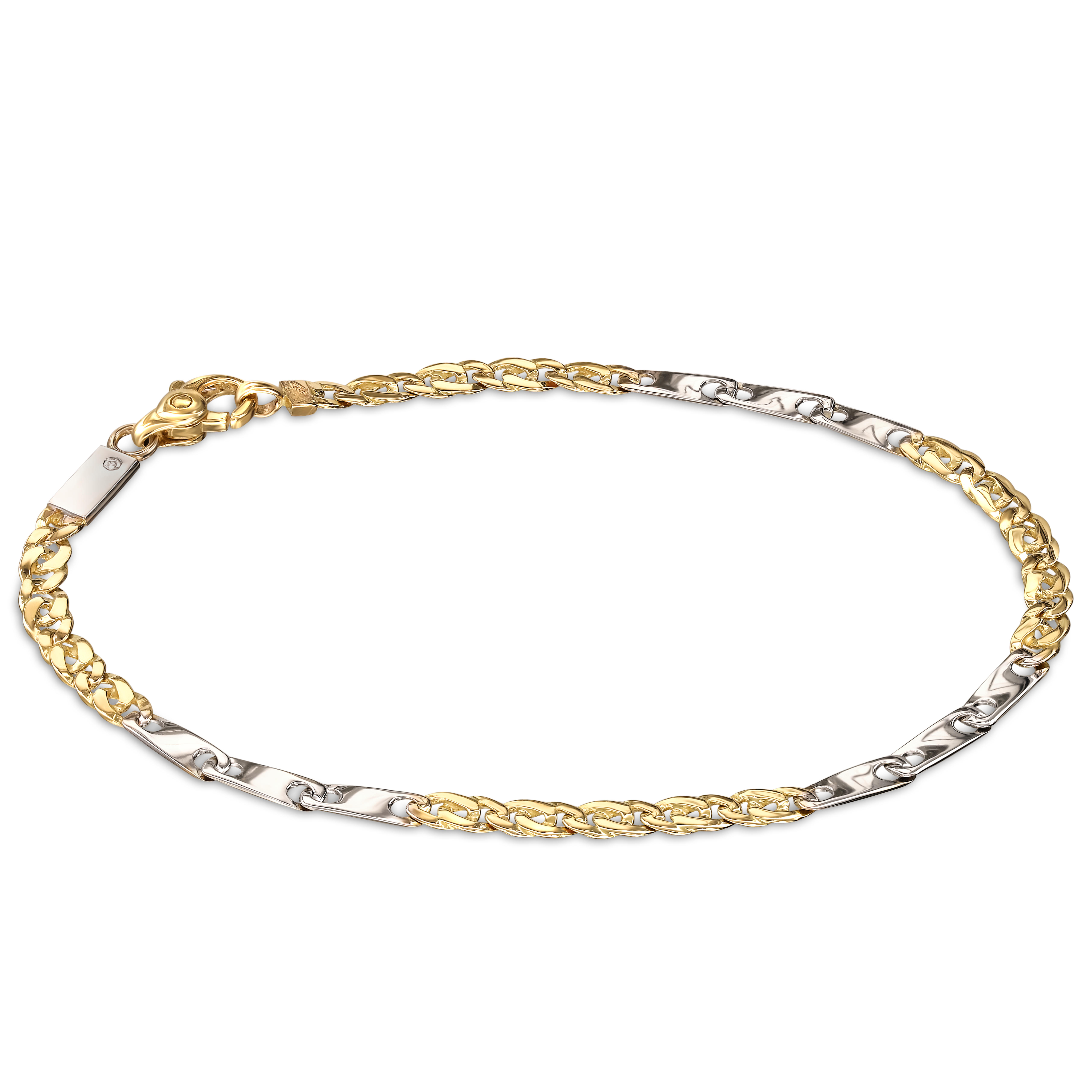 Bransoleta złota w fantazyjnym splocie o szerokości 3 mm, długość 19 cm, próba 585