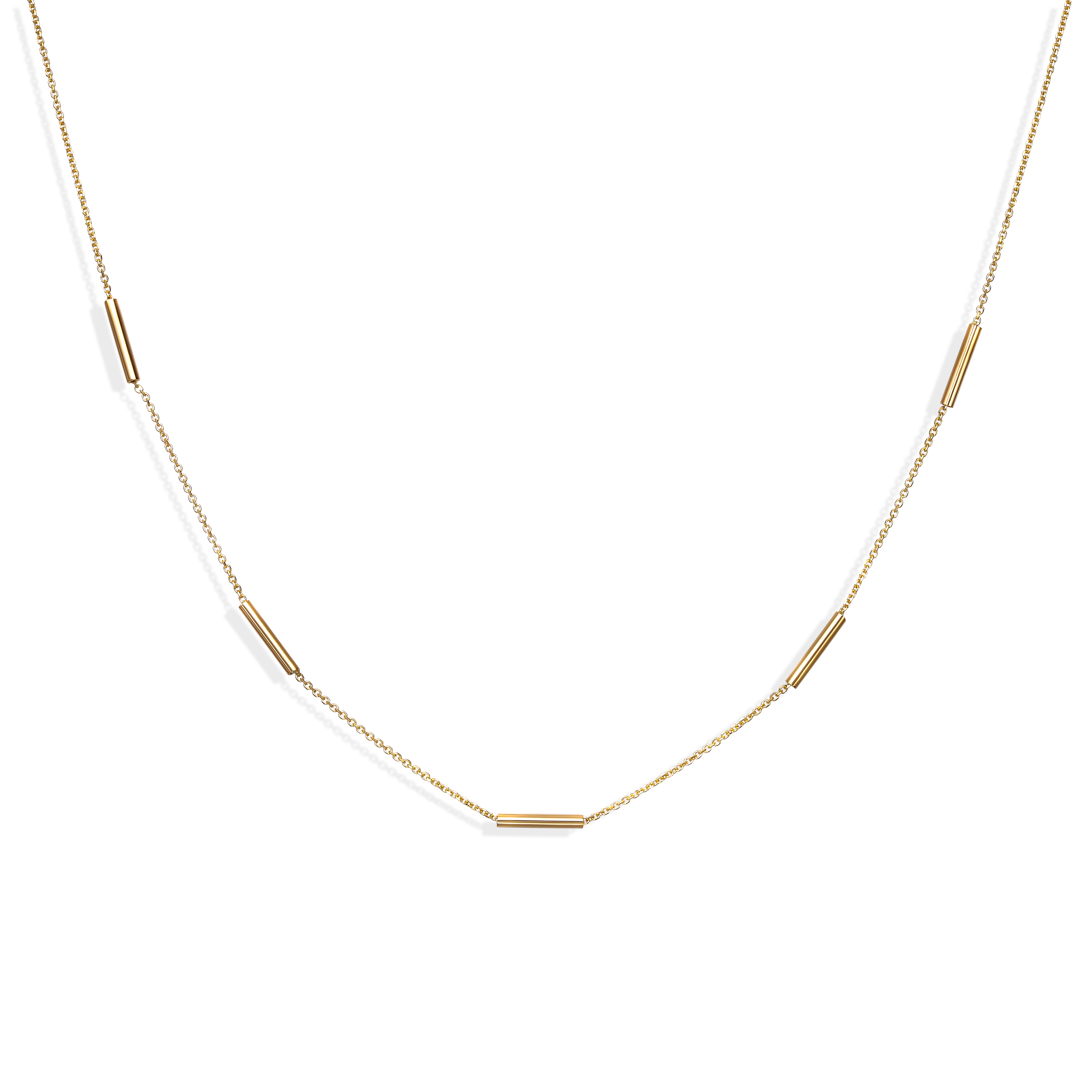 Złoty naszyjnik z cylindrycznymi elementami, próba 585