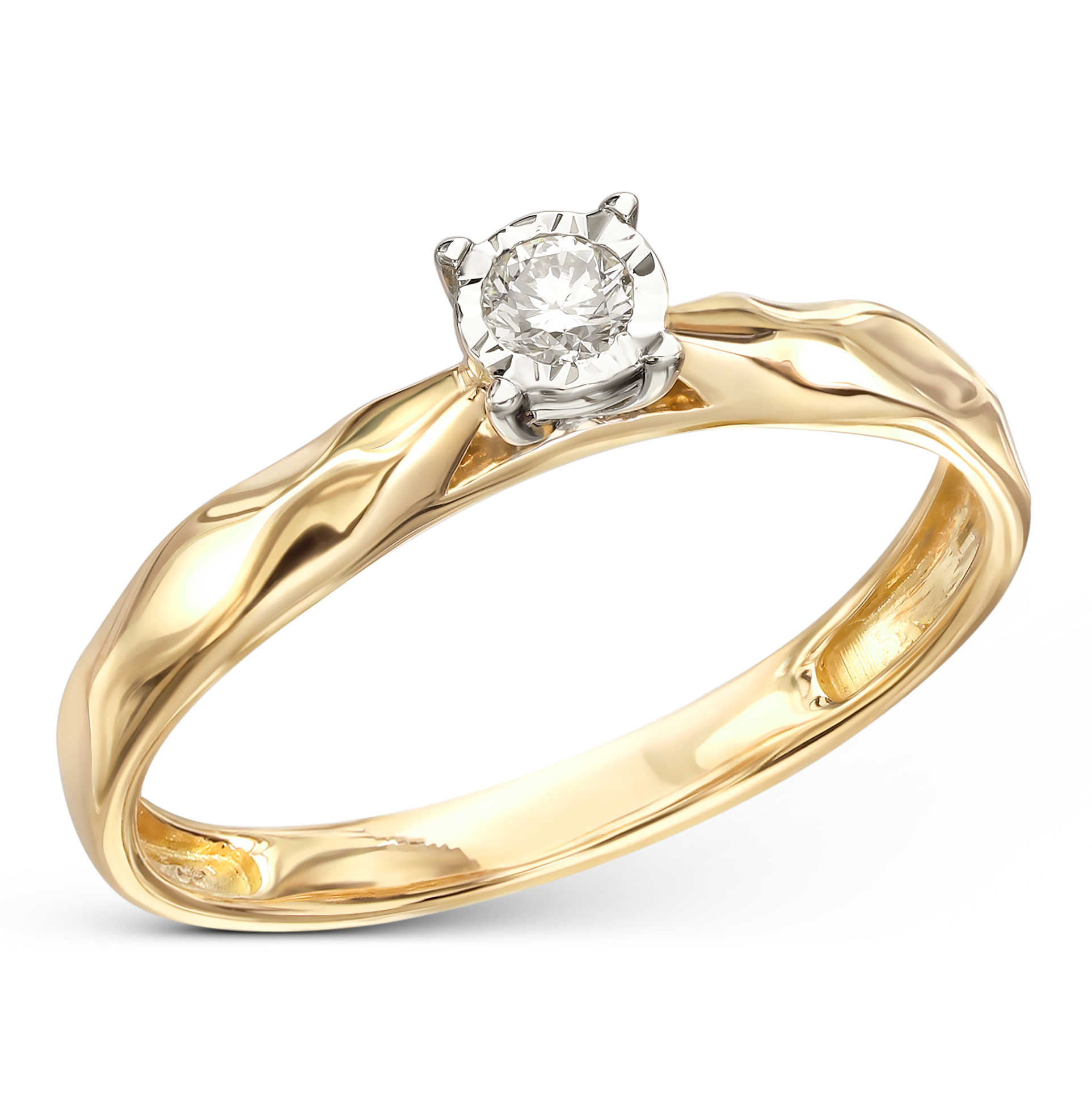 Nietypowy pierścionek złoty z diamentem naturalnym 0.08 ct, próba 585