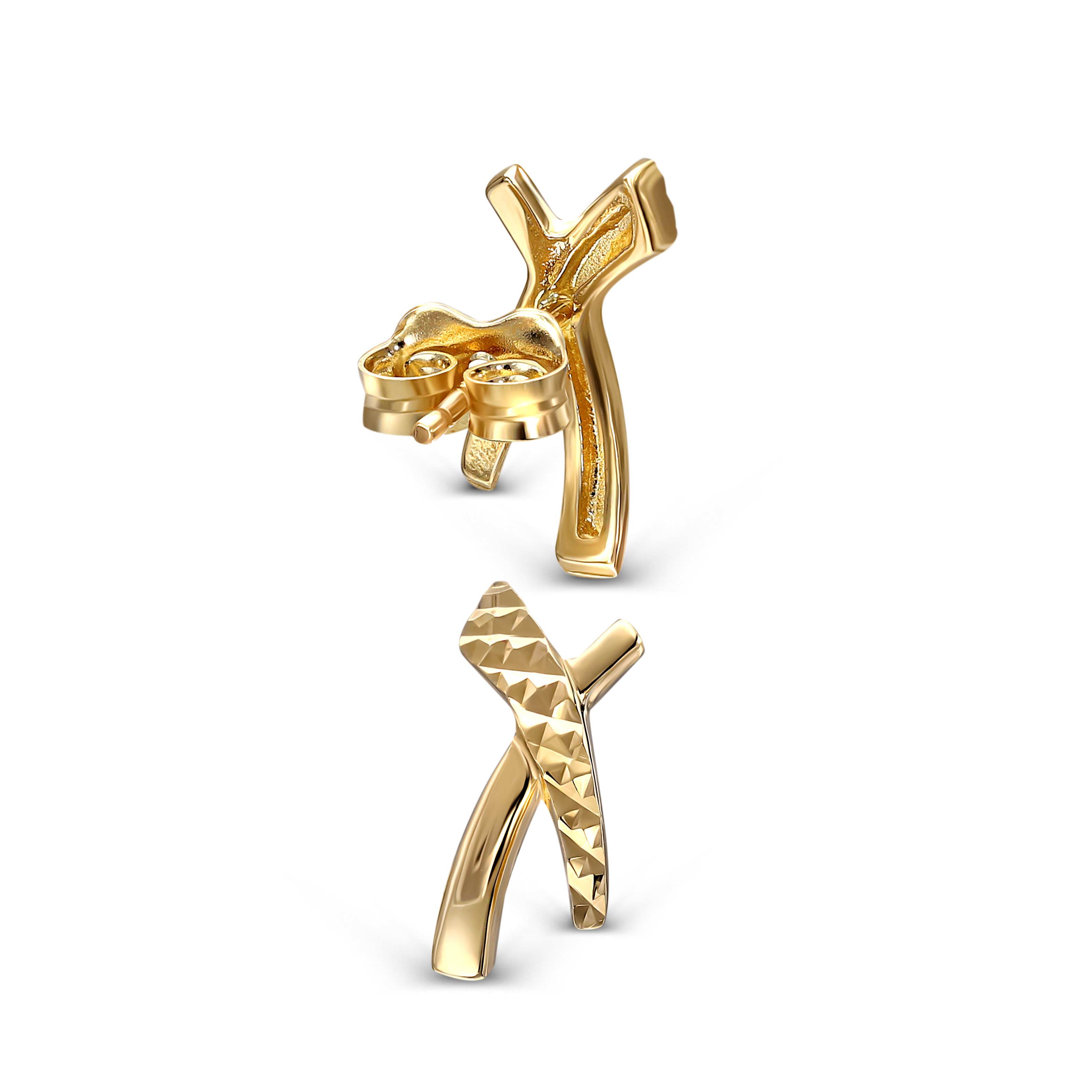 Złote kolczyki w kształcie "X" na sztyfcie, próba 585