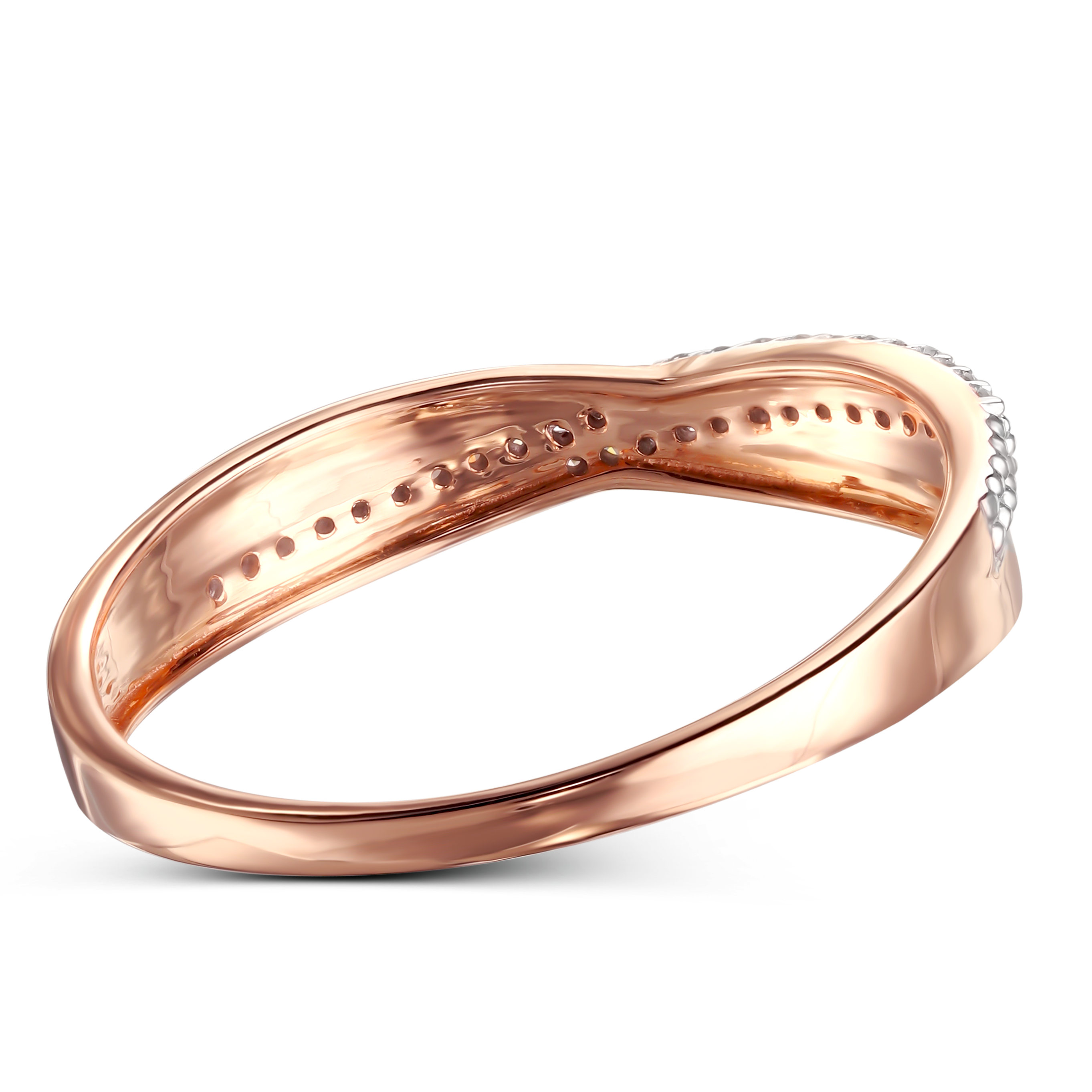 Pierścionek z różowego złota obrączkowy z diamentami naturalnymi, próba 585