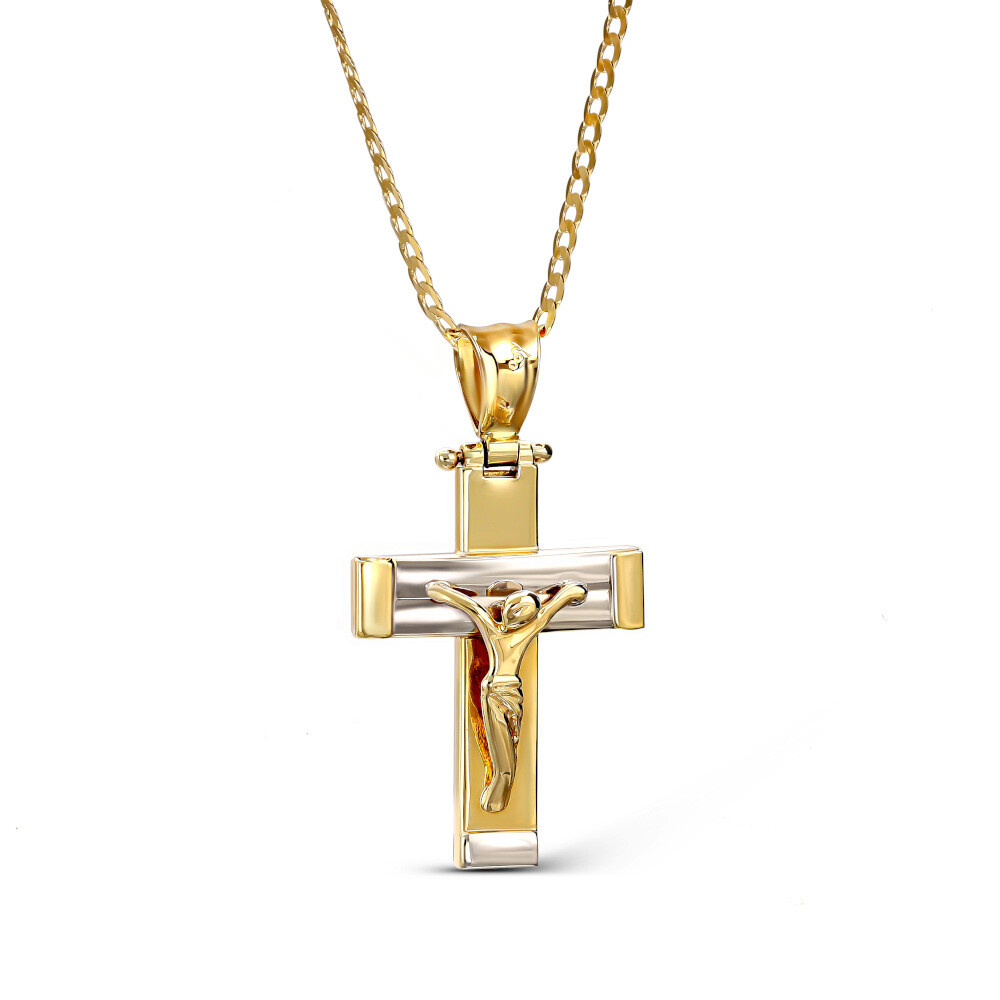 Krzyżyk złoty przestrzenny z Jezusem, próba 585