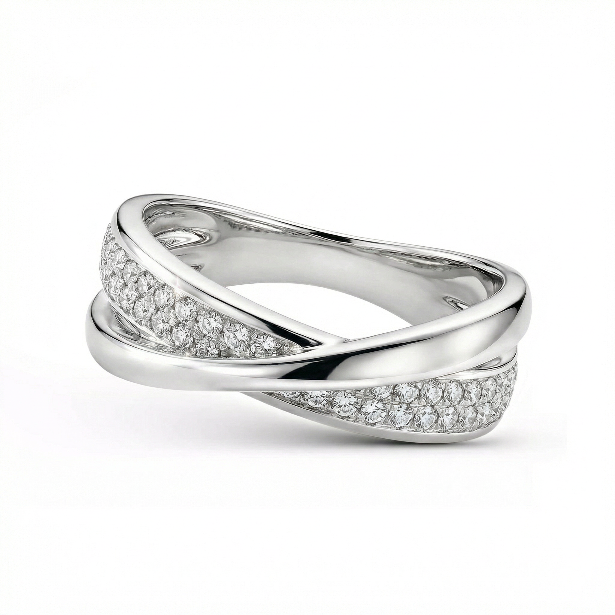 Pierścionek srebrny szeroki z białymi cyrkoniami, rozmiar 15, próba 925