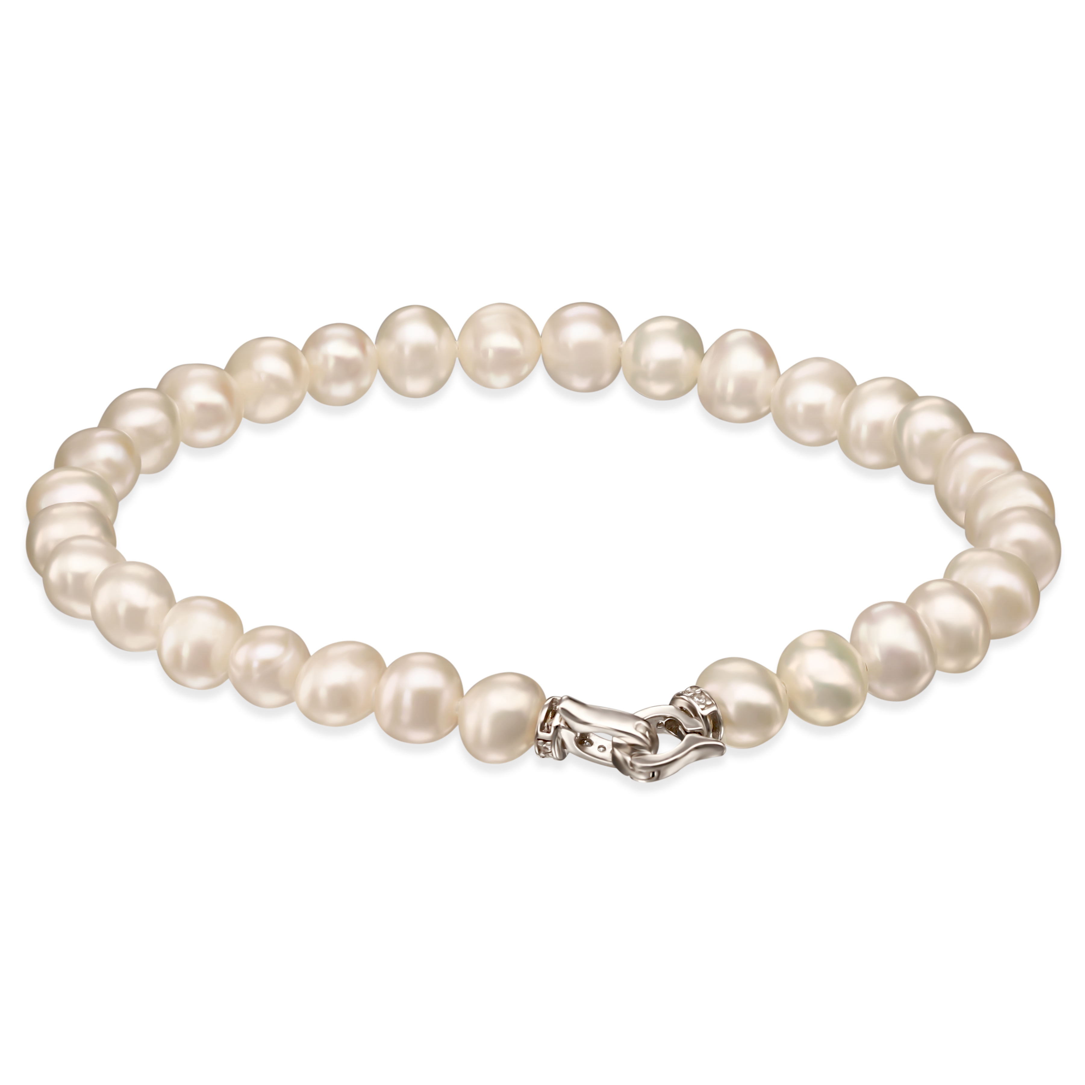 Bransoleta z białych pereł ze srebrnym zapięciem z cyrkoniami, próba 925