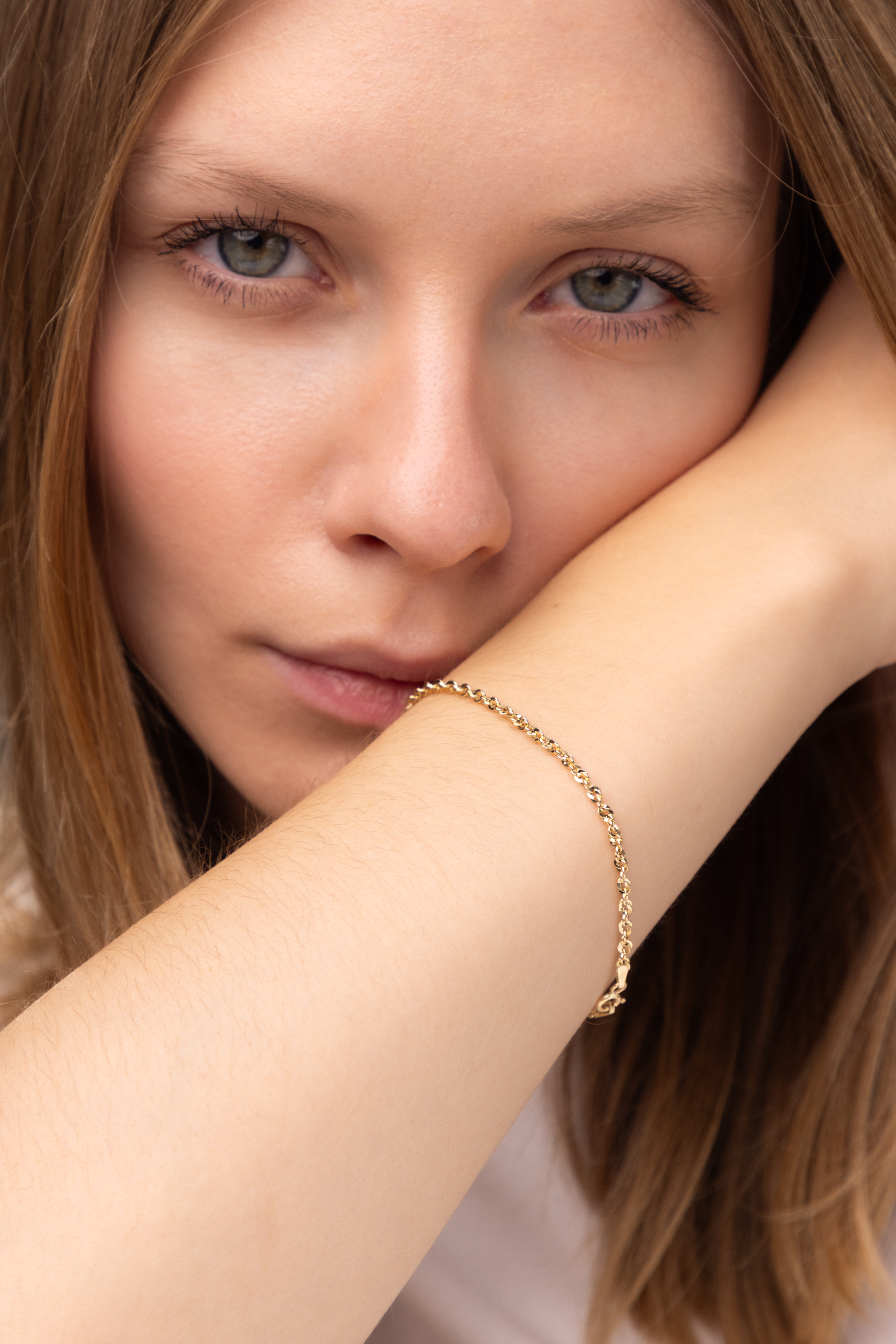 Damska bransoleta złota o splocie korda diamentowana, długość 19 cm, próba 585