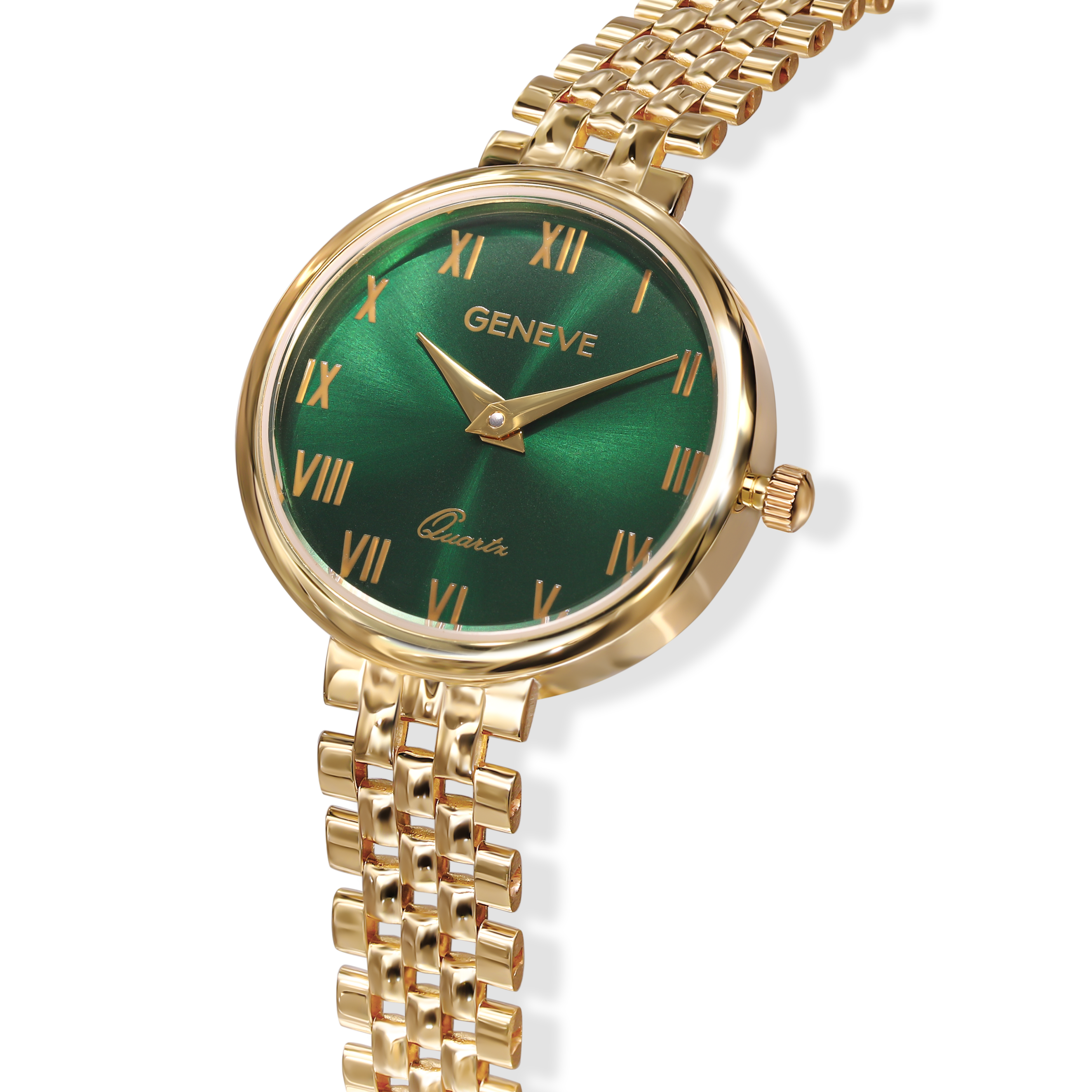 Elegancki złoty zegarek z zieloną tarczą, próba 585
