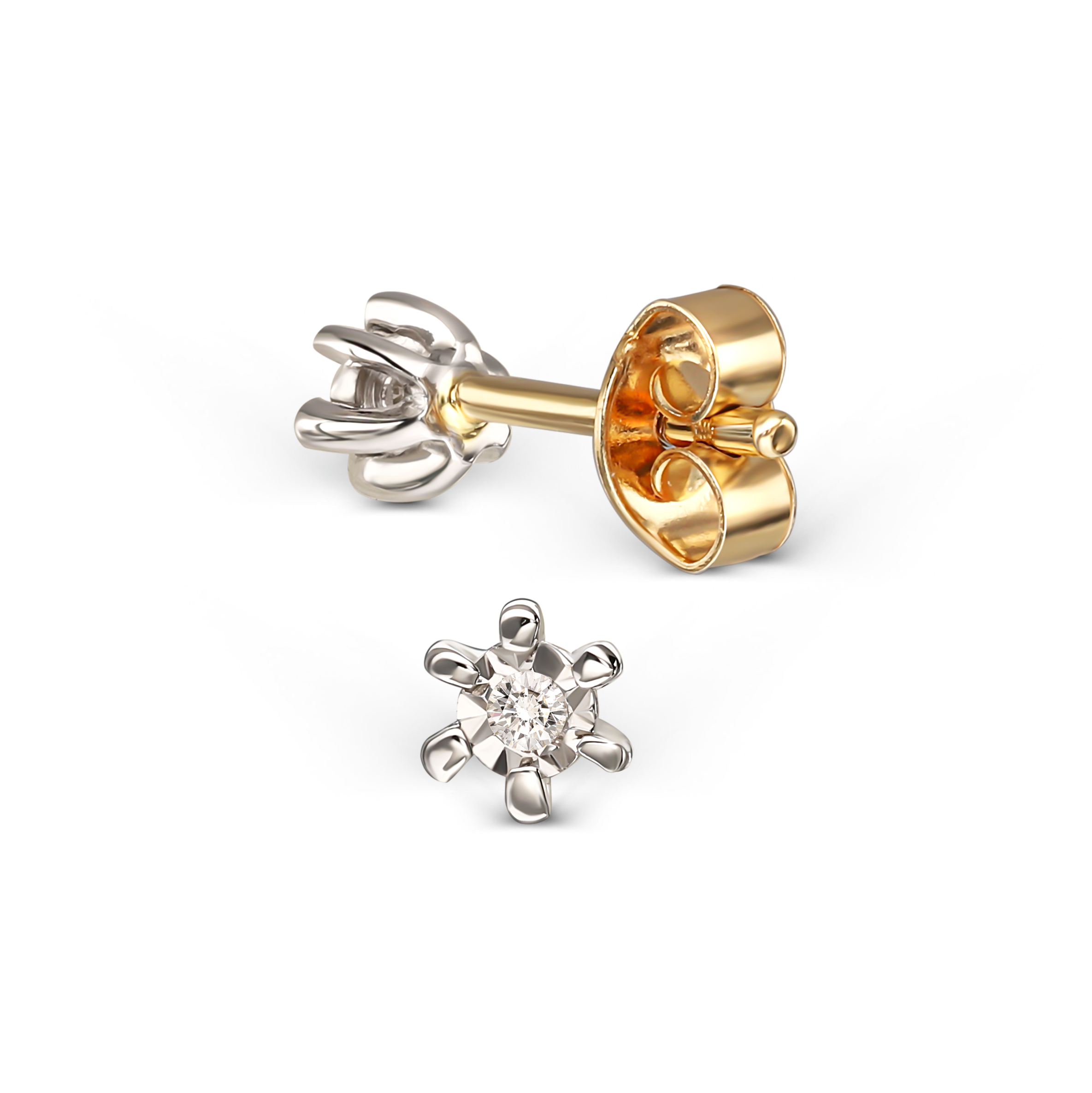 Kolczyki złote sztyfty z diamentami naturalnymi 0.03 ct, próba 585