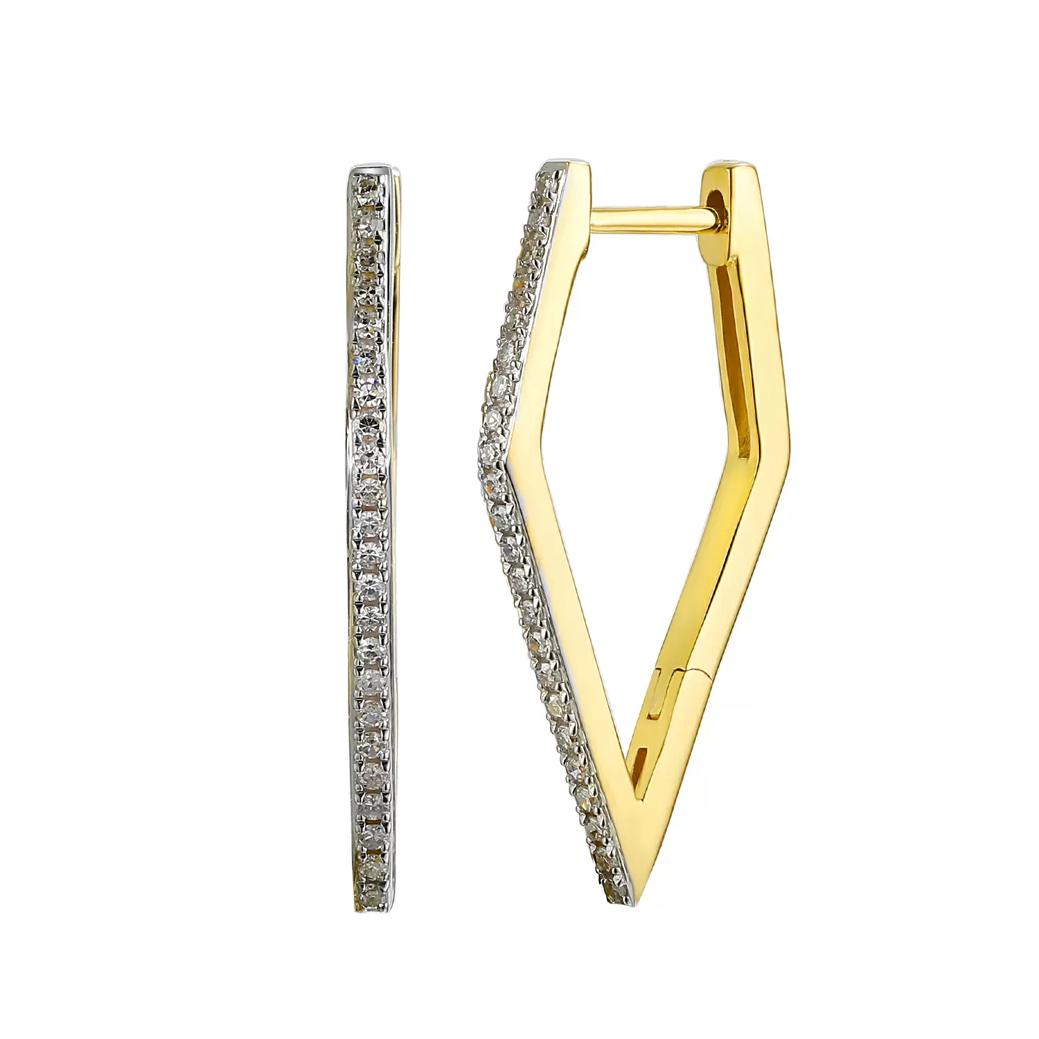 Kolczyki złote romby z diamentami naturalnymi 0.18 ct, próba 585