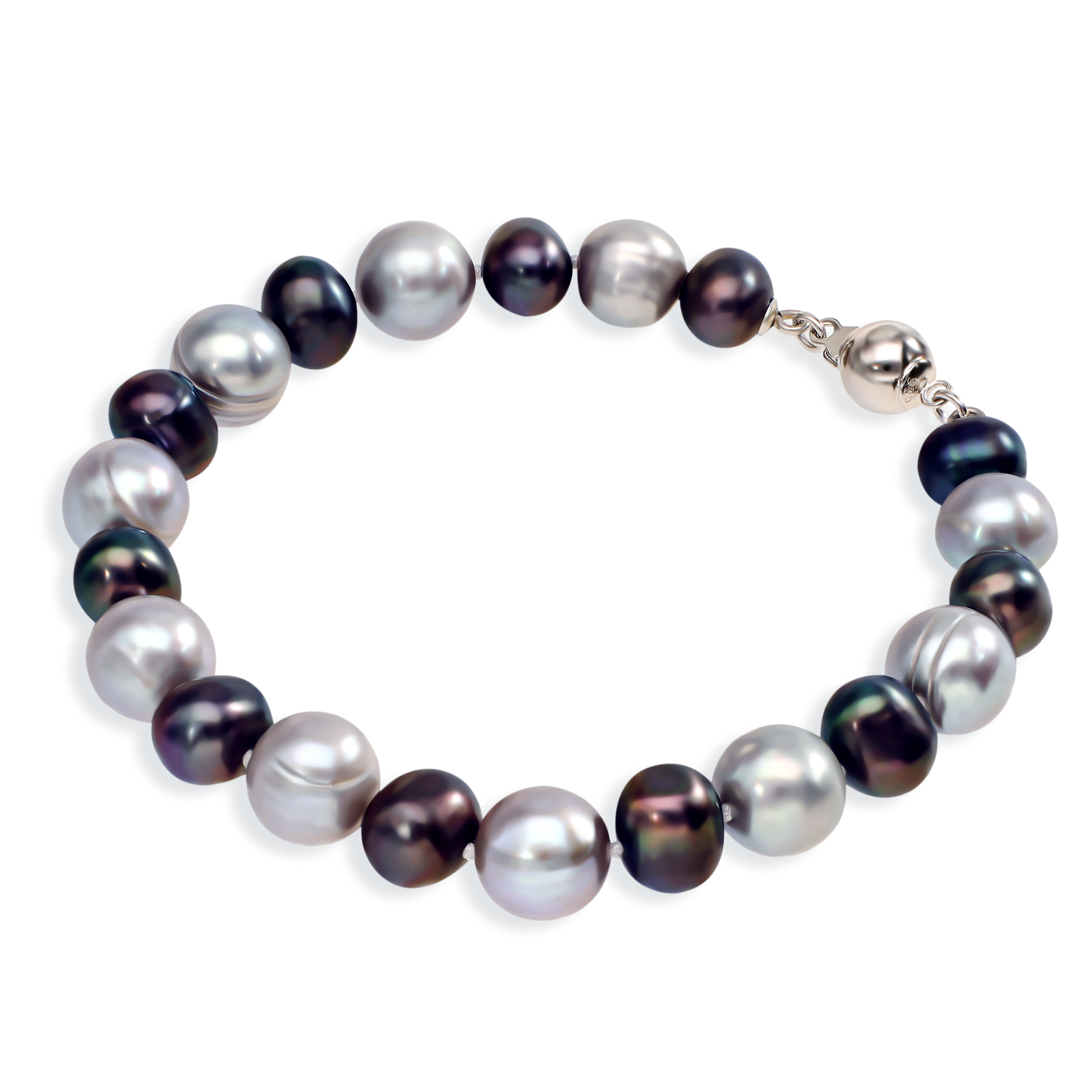 Bransoleta z pereł hodowanych dwukolorowych na srebrnym zapięciu, próba 925