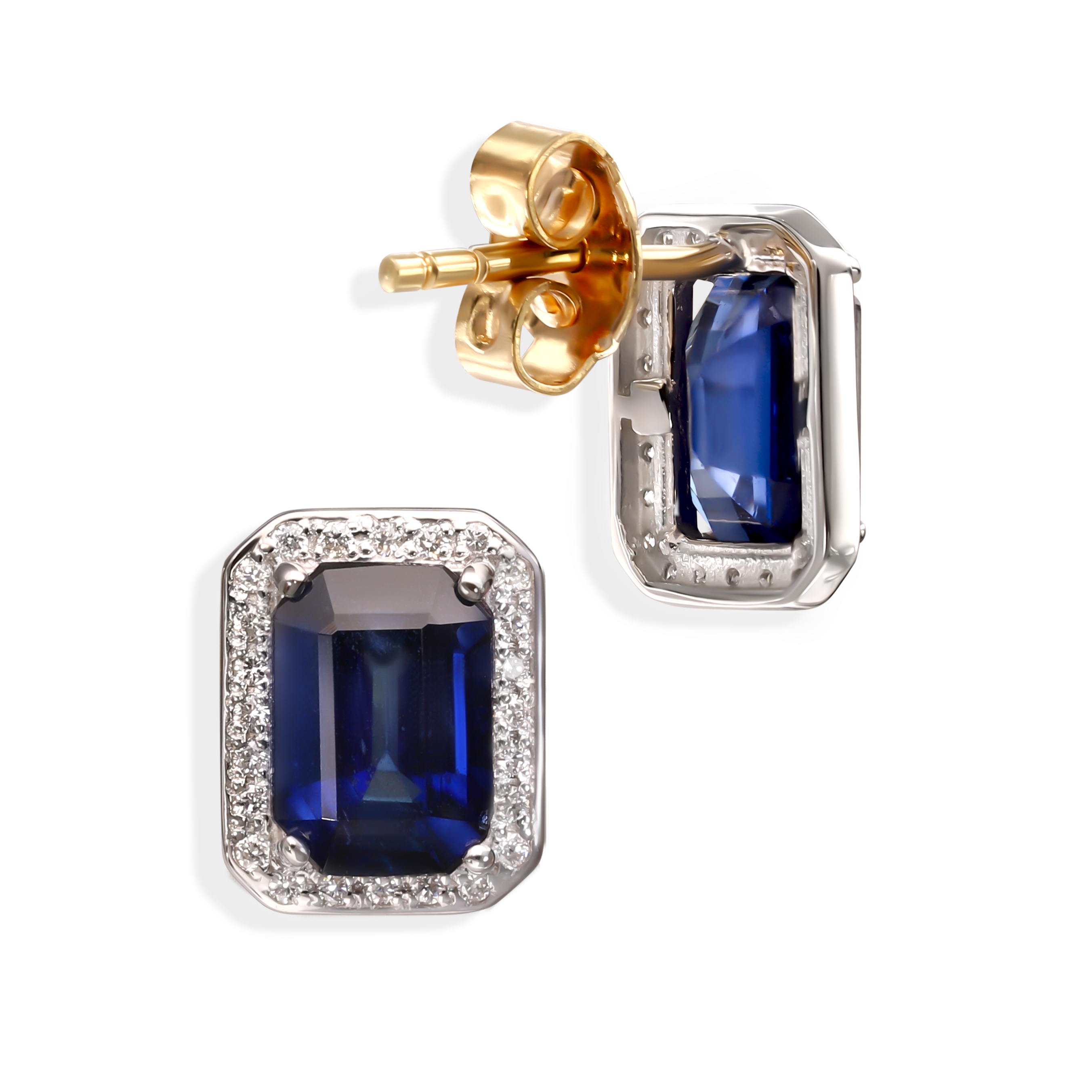 Kolczyki złote sztyfty z szafirami 2.20 ct i diamentami naturalnymi 0.14 ct, próba 585