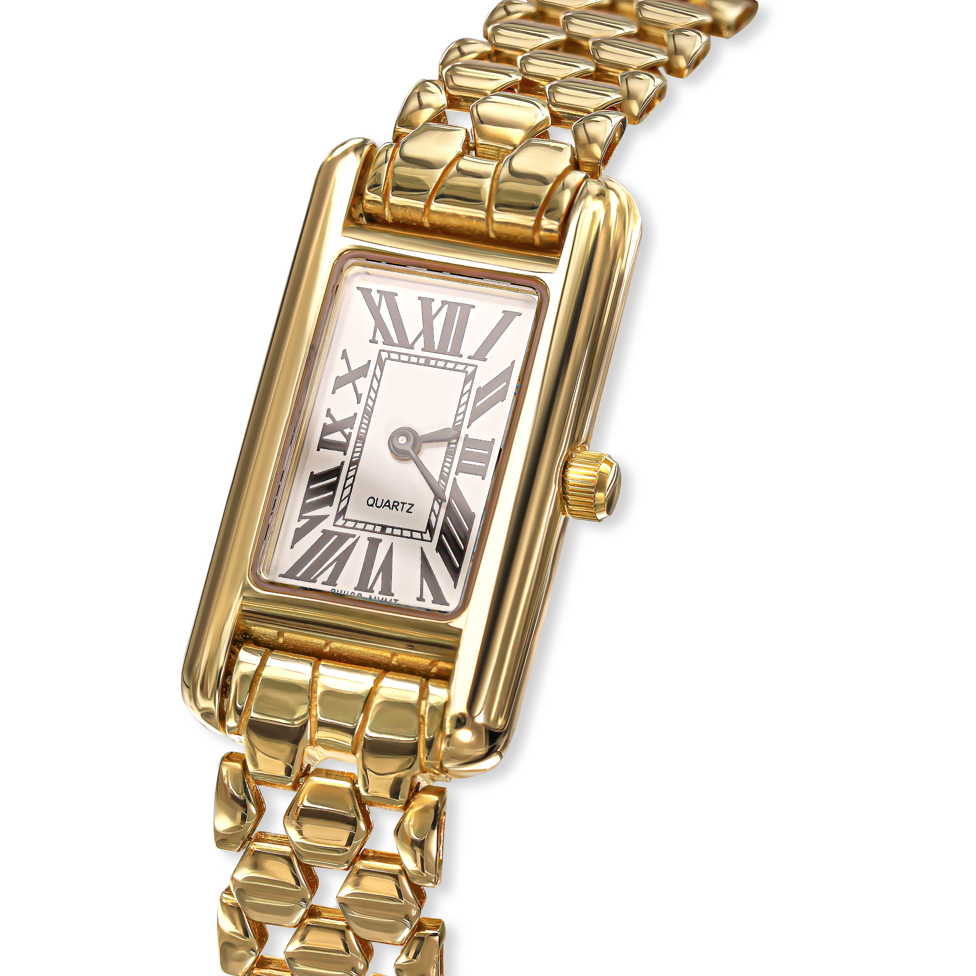 Elegancki damski zegarek złoty z prostokątną kopertą, próba 585