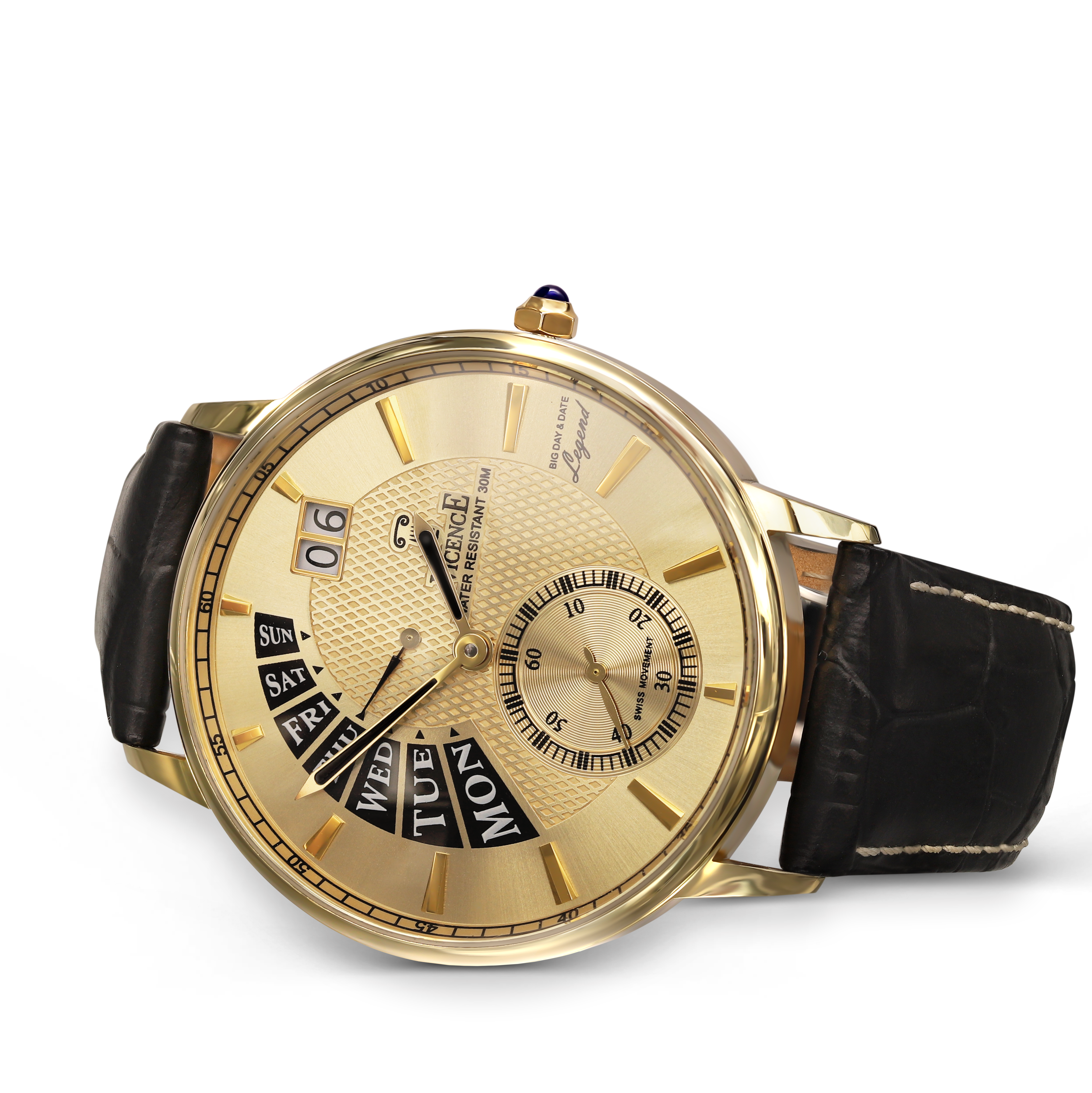 Zegarek złoty męski na skórzanej bransolecie, próba 585