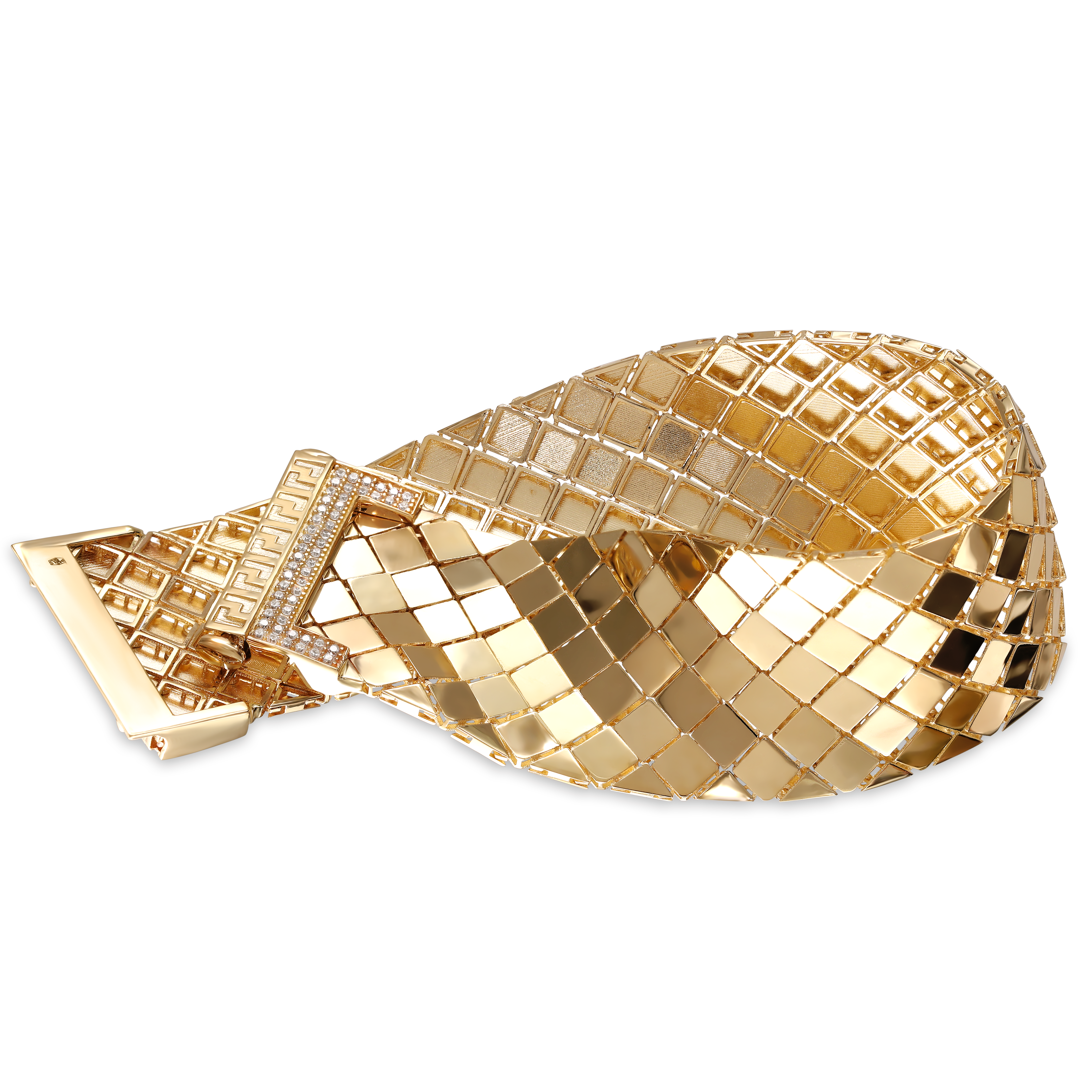 Unikatowa złota szeroka bransoleta z cyrkoniami, próba 585