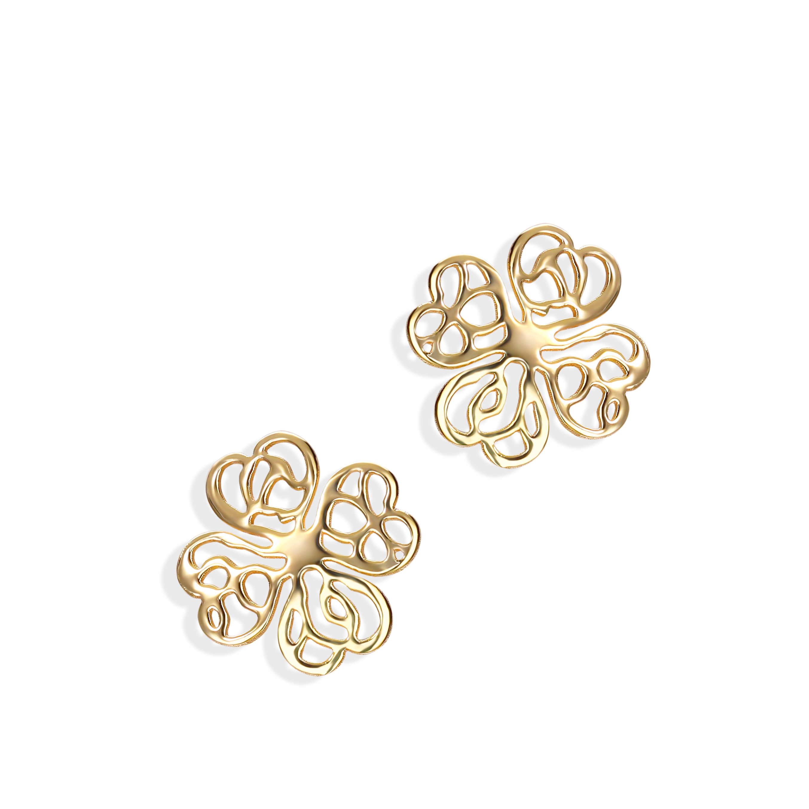 Kolczyki złote sztyfty ażurowe koniczynki, próba 585