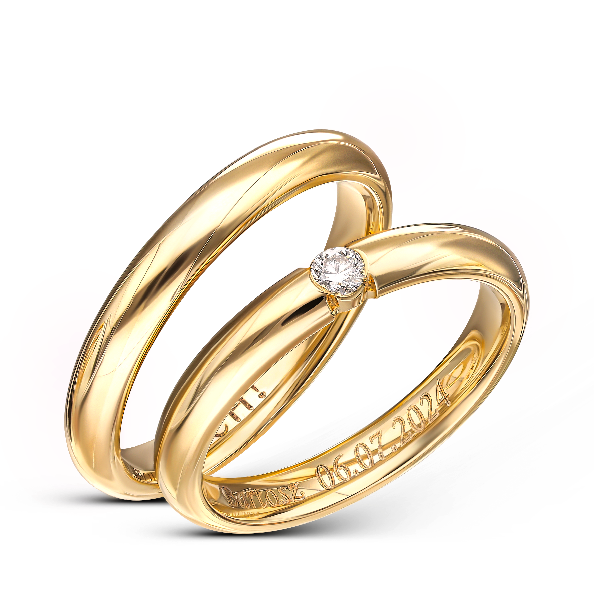 Obrączki ślubne klasyczne złote półokrągłe z kamieniem OCH81O, próba 585