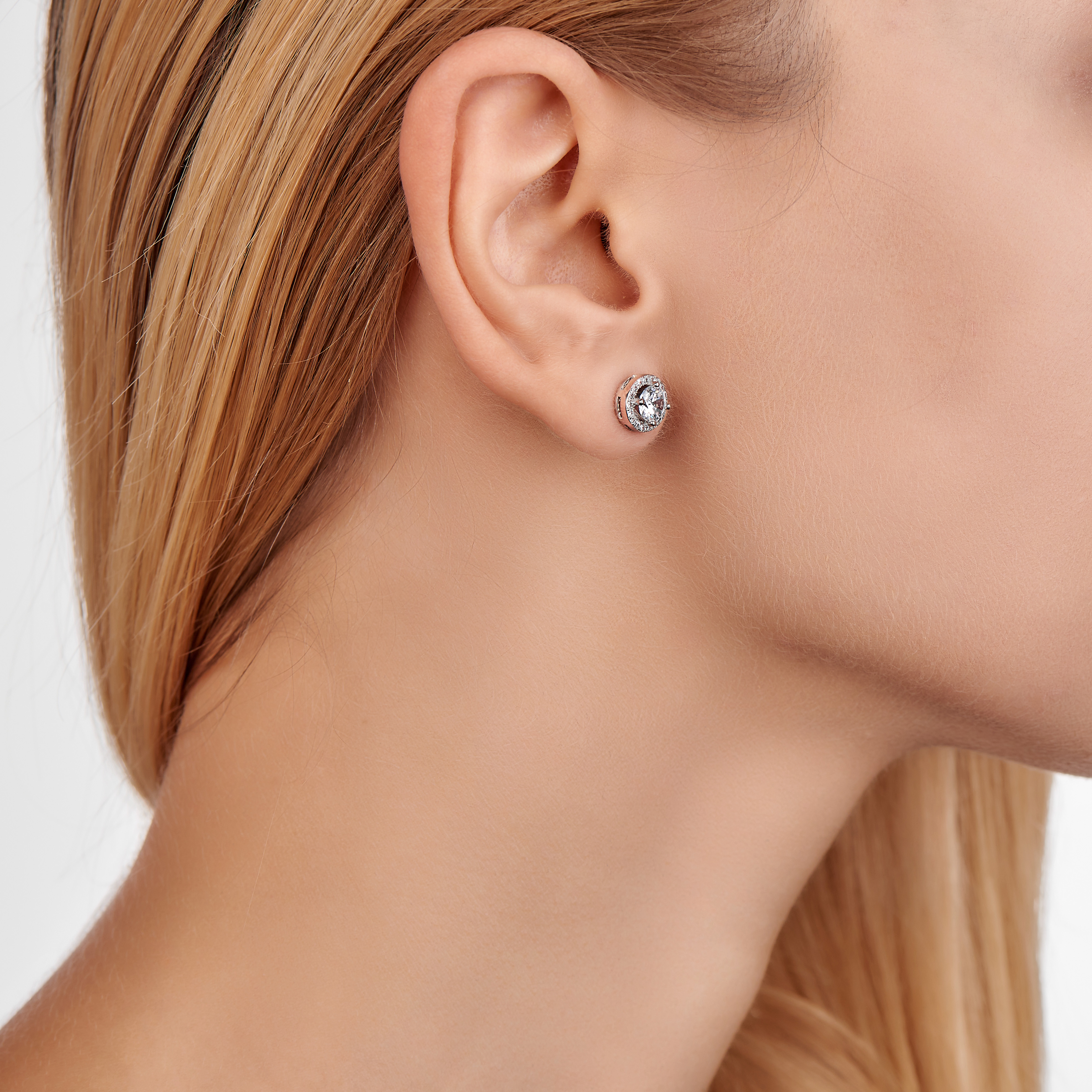 Kolczyki srebrne okrągłe sztyfty z cyrkoniami, próba 925