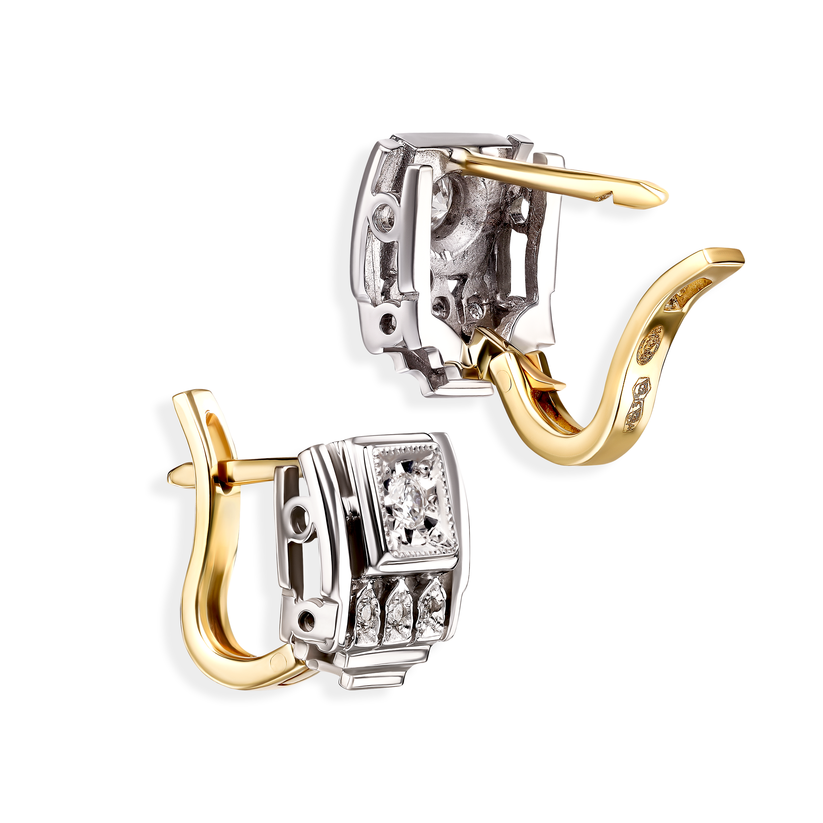 Kolczyki złote z diamentami naturalnymi 0.18 ct na zapięciu angielskim, próba 585