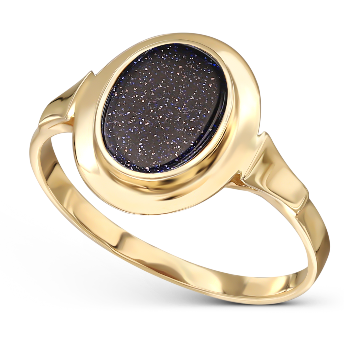 Pierścionek złoty Vintage z eliptycznym kamieniem noc Kairu, próba 585 