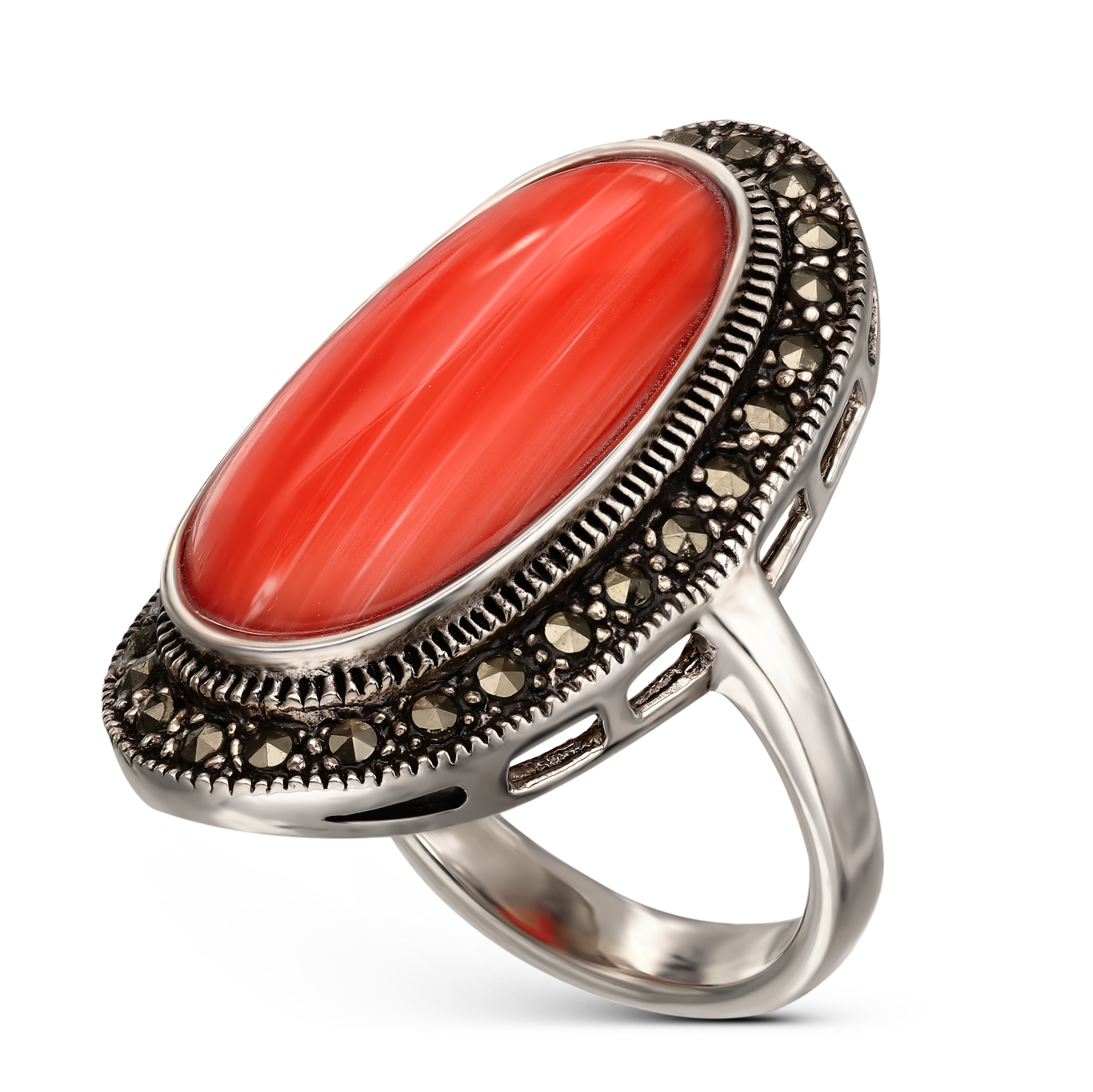 Srebrny vintageowy pierścionek z koralem, próba 925