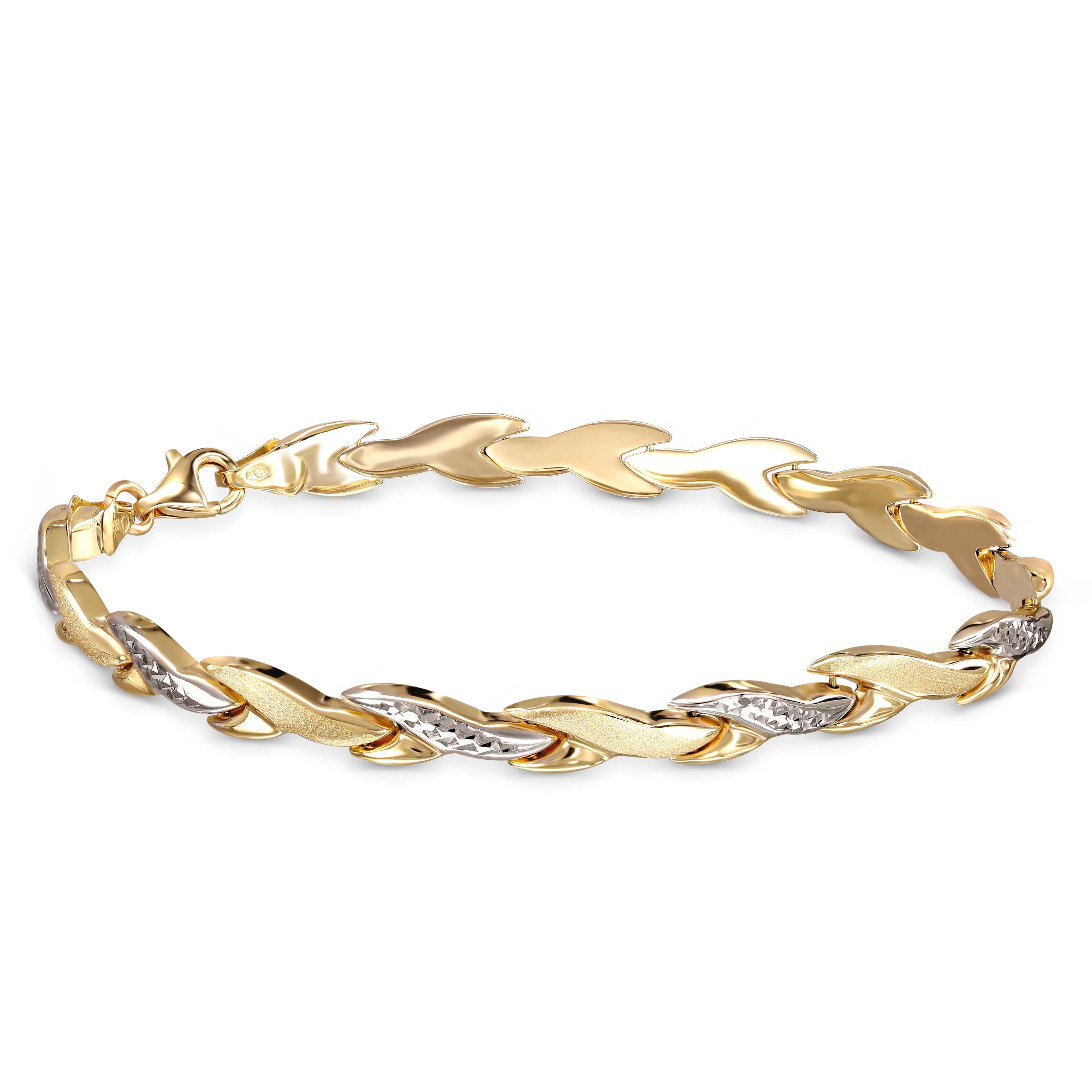 Bransoletka złota damska z rodowanymi elementami, próba 585