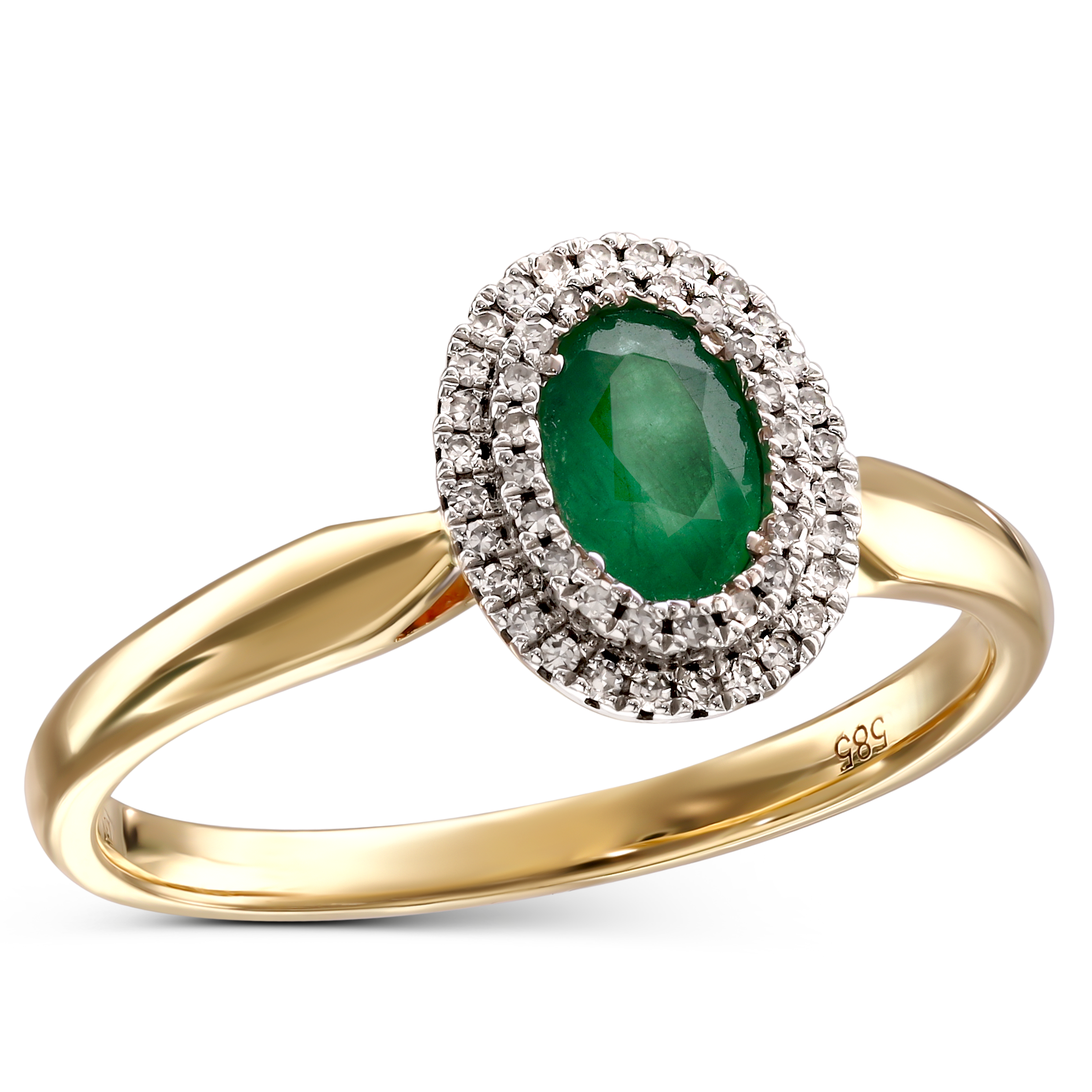 Pierścionek z żółtego złota ze szmaragdem 0.42 ct i diamentami naturalnymi, próba 585