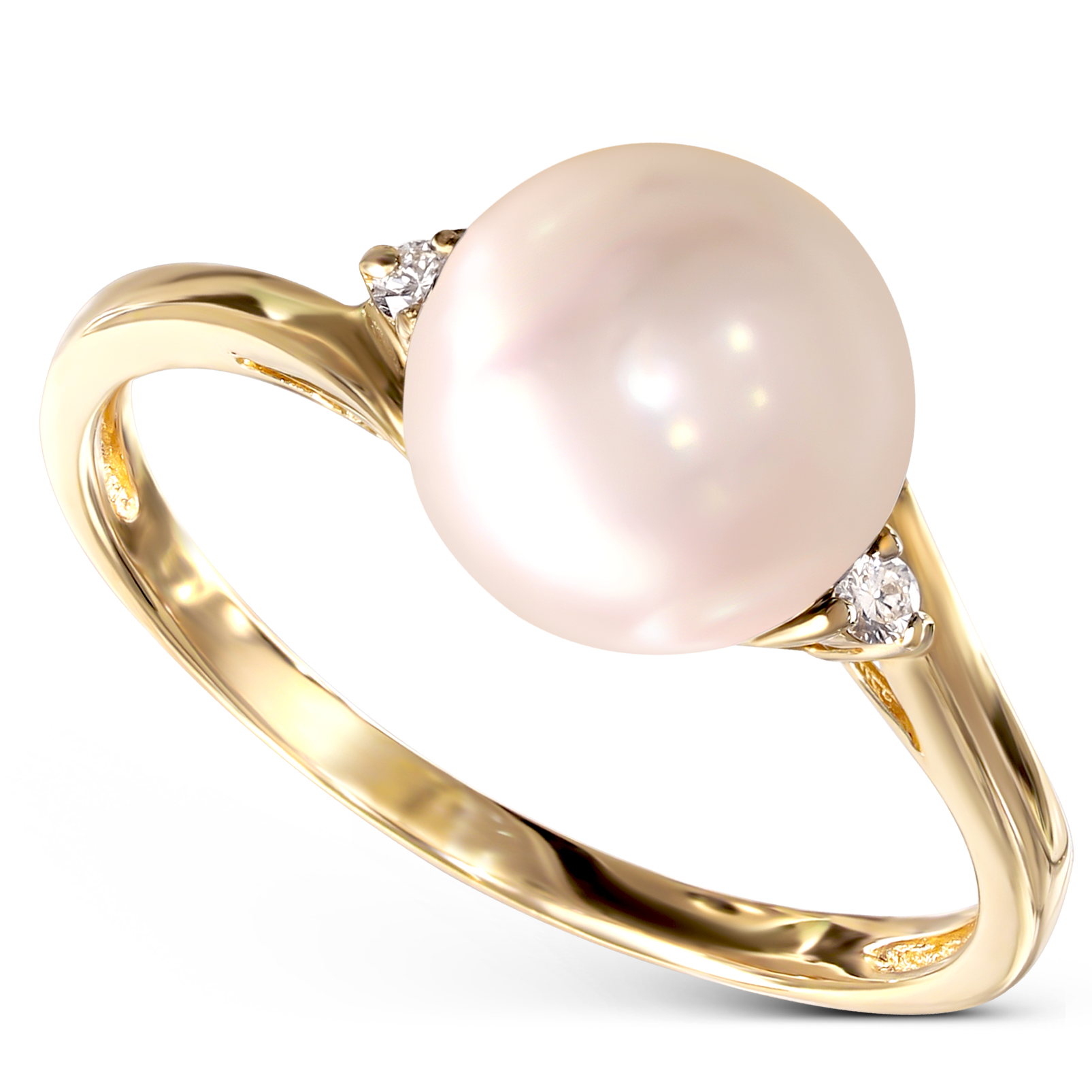 Pierścionek złoty z perłą Akoya słonowodną hodowaną i diamentami naturalnymi, rozmiar 13, próba 585