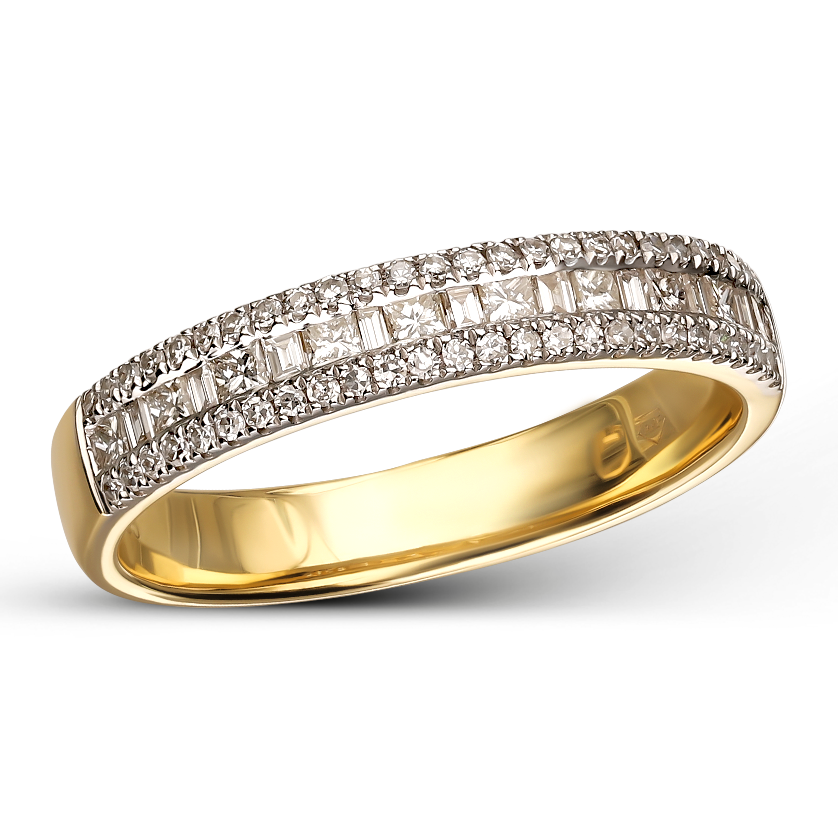 Pierścionek złoty obrączkowy z diamentami naturalnymi o różnych szlifach 0.44 ct, próba 585