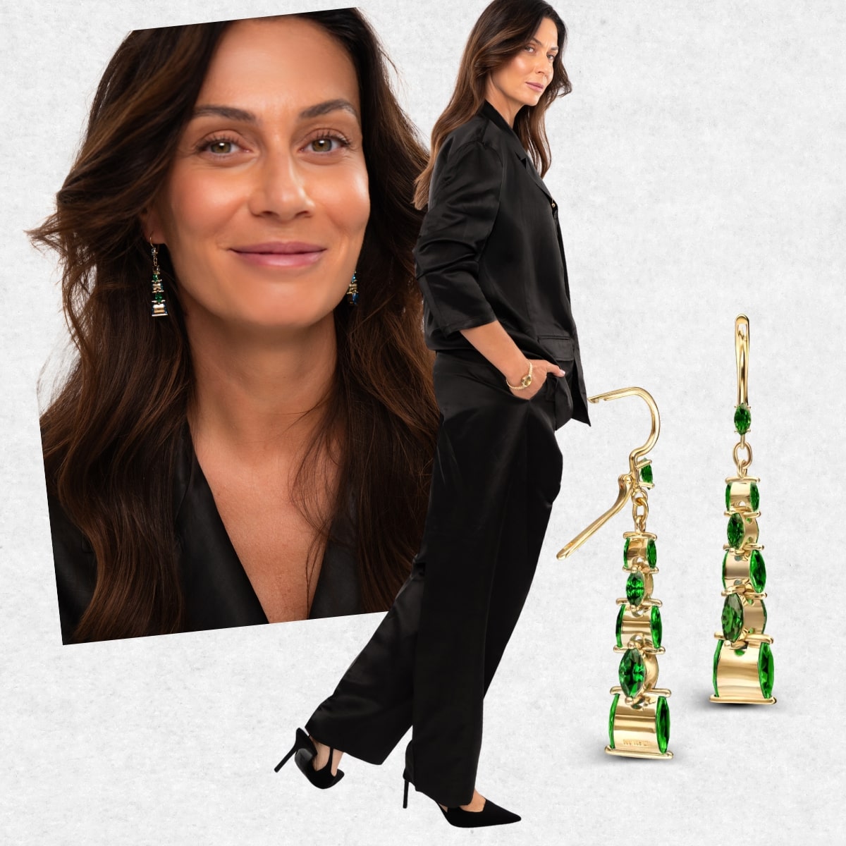 Kobieta kolaz biżuterii złote kolczyki z cyrkoniami