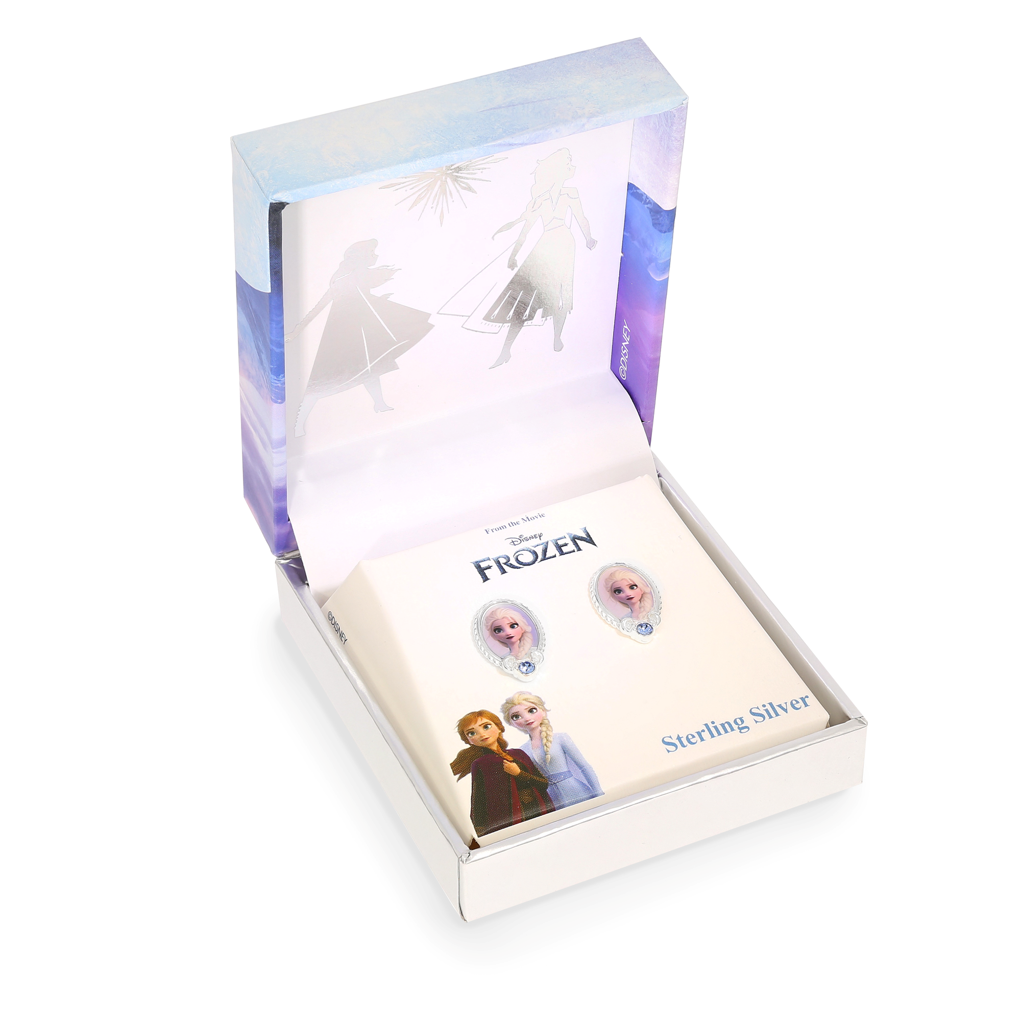 Srebrne kolczyki z kryształami Kraina Lodu, próba 925